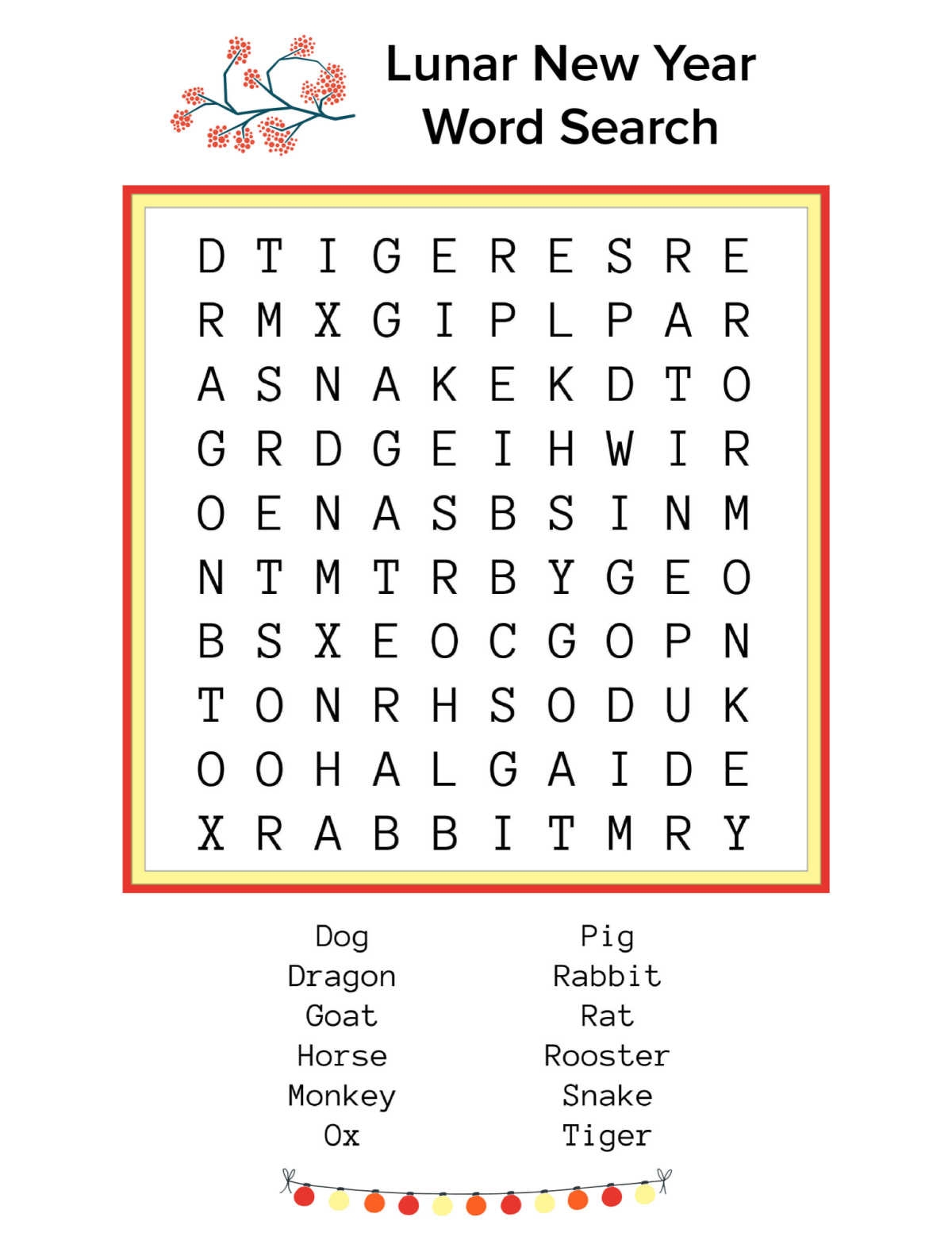 Lunar New Year Printable Word Searches