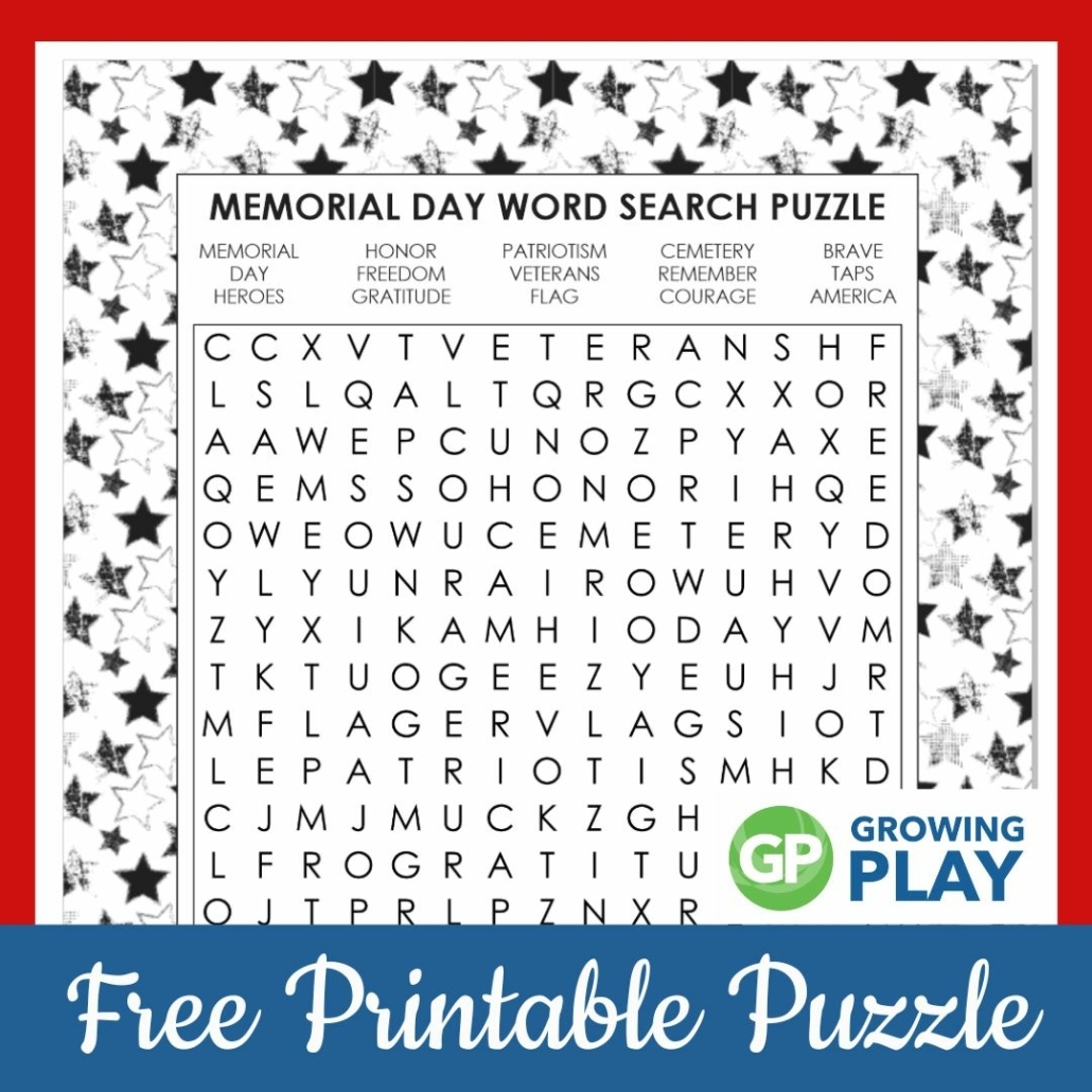 Free Printable Memorial Day Word Search Growing Play Worksheets Library