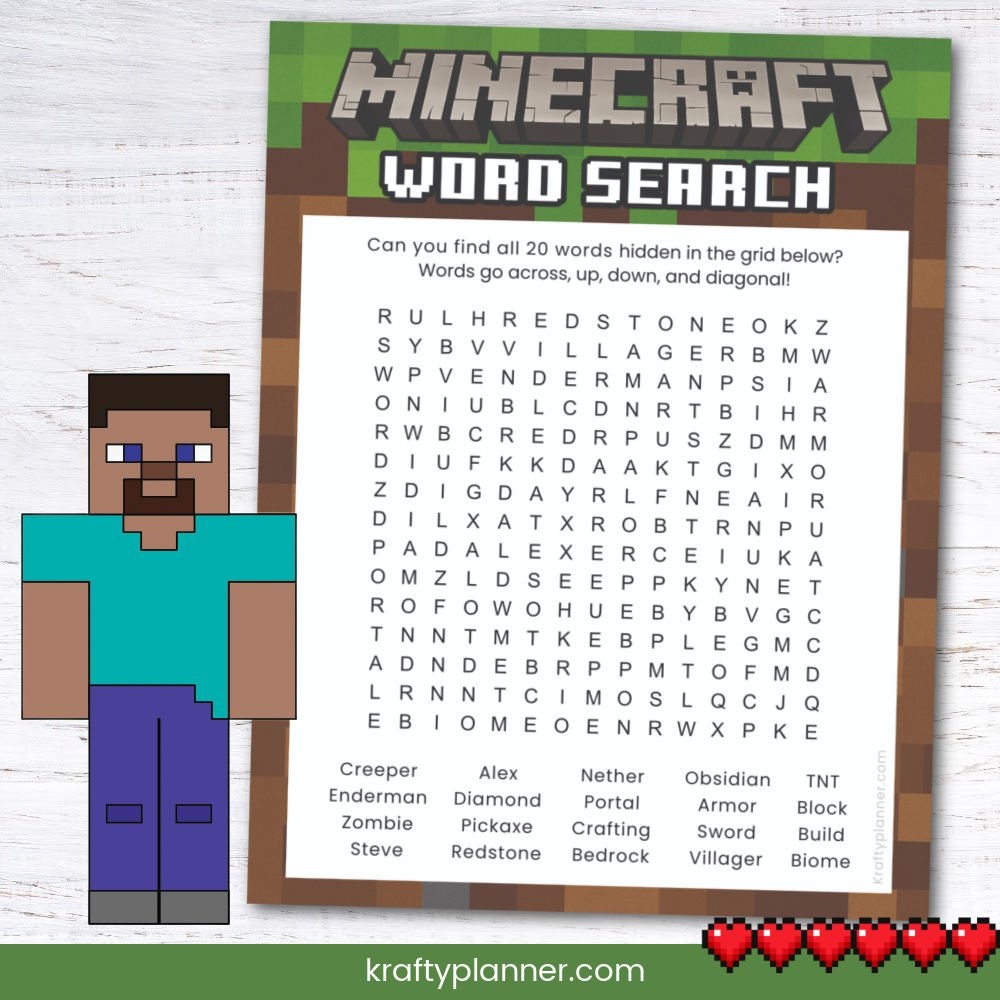 Free Printable Minecraft Word Search Krafty Planner Free Printable Minecraft Word Search Krafty Planner