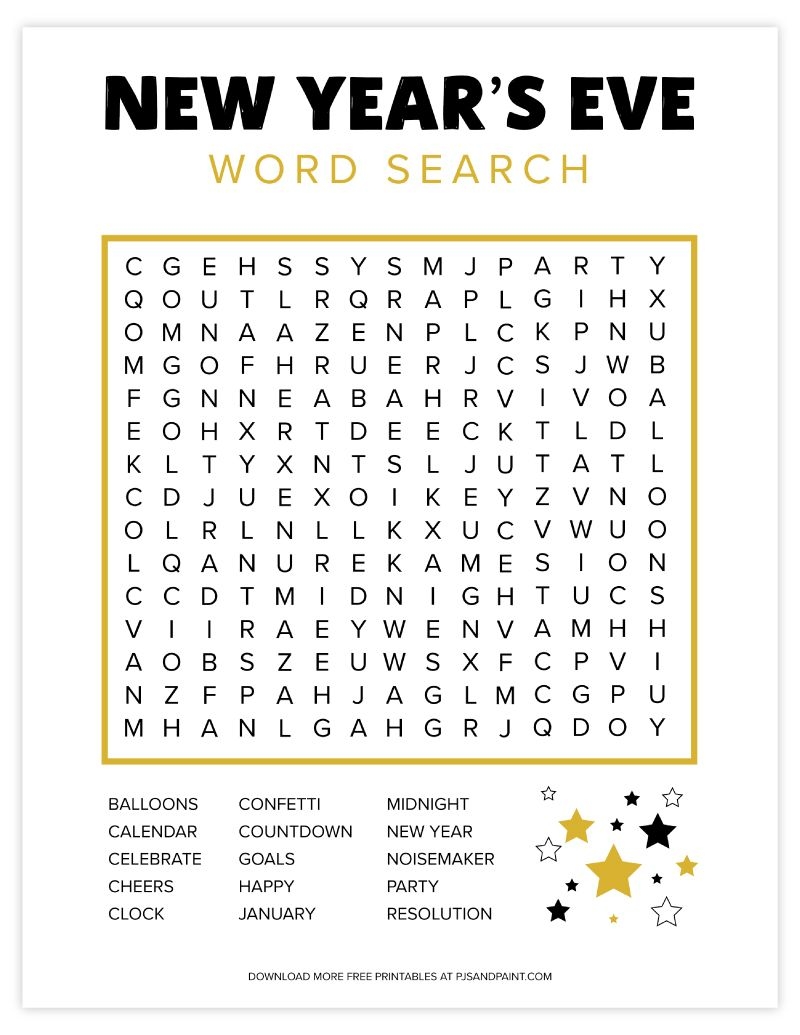Free Printable New Year s Eve Word Search
