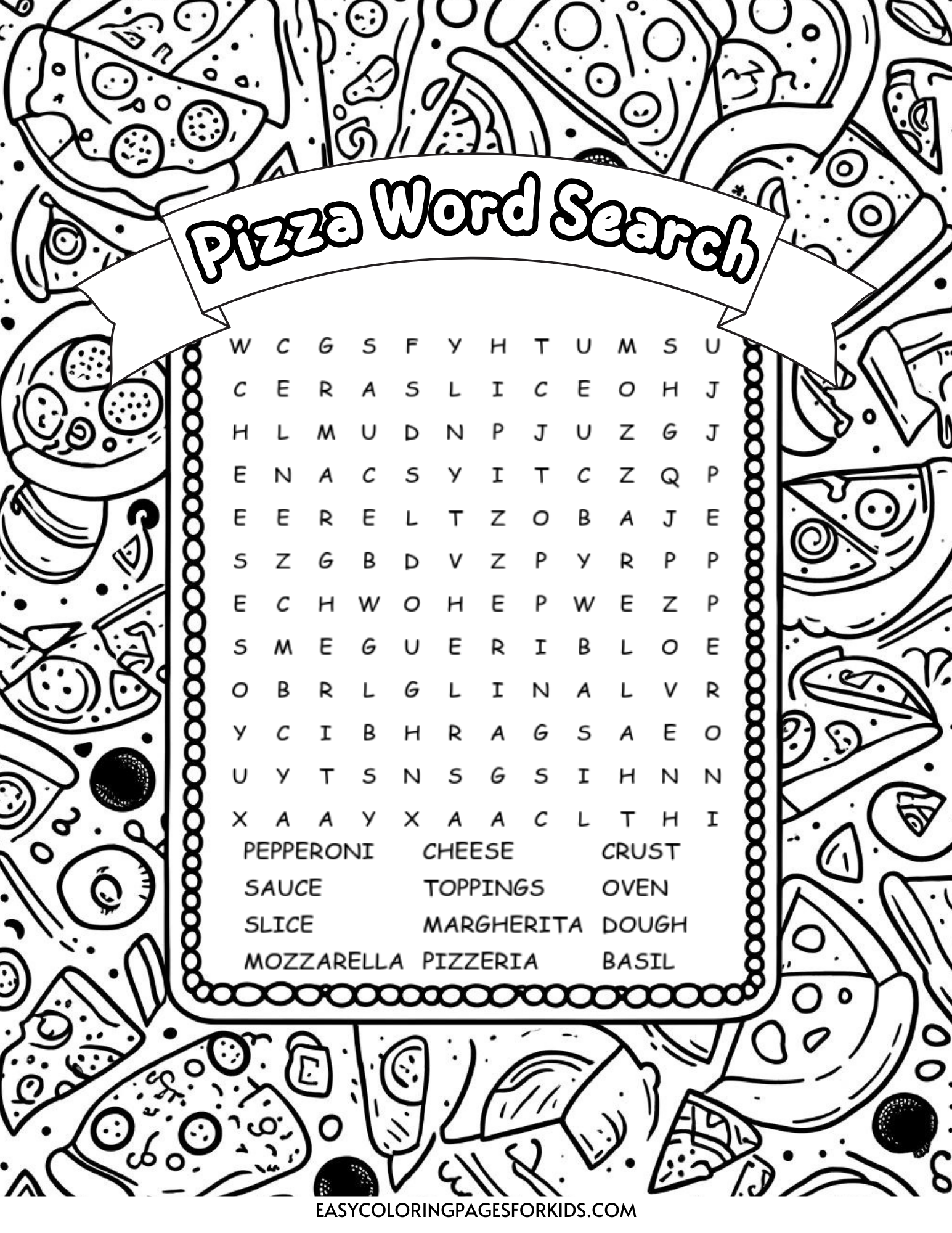 Free Printable Word Search Puzzles Pizza