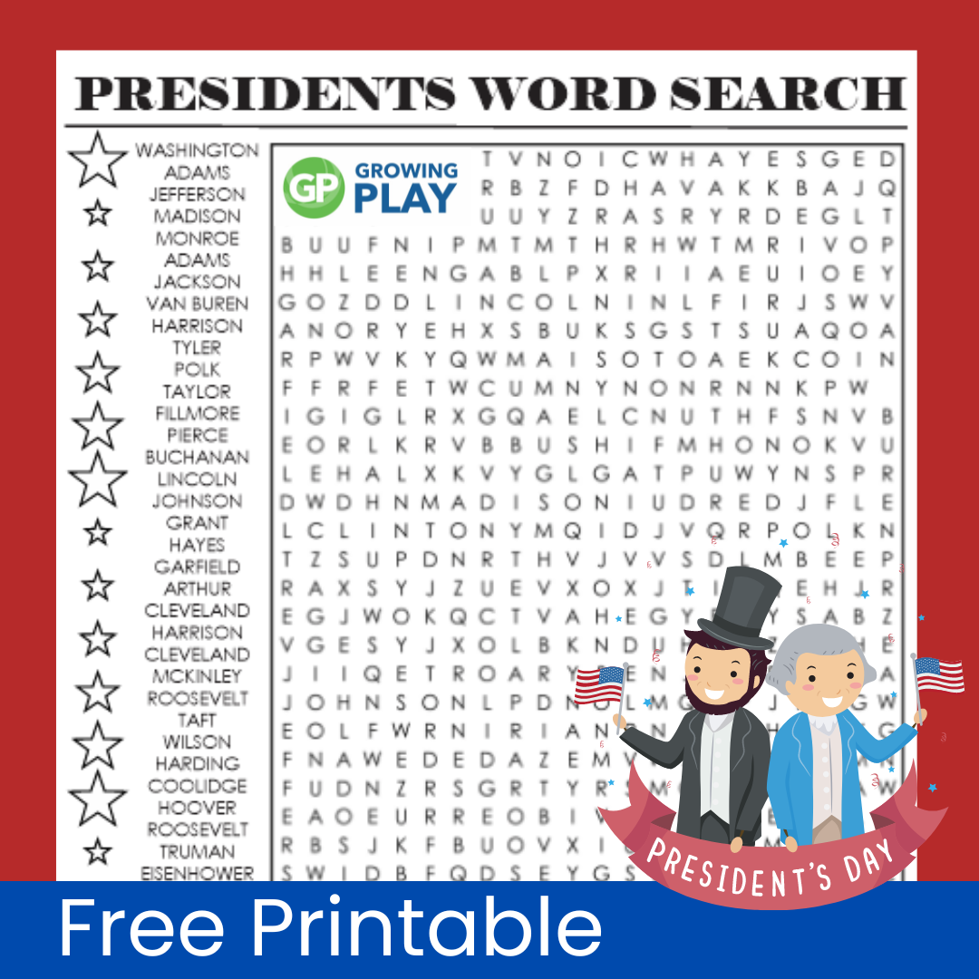 Free Printable Presidents Word Search Growing Play