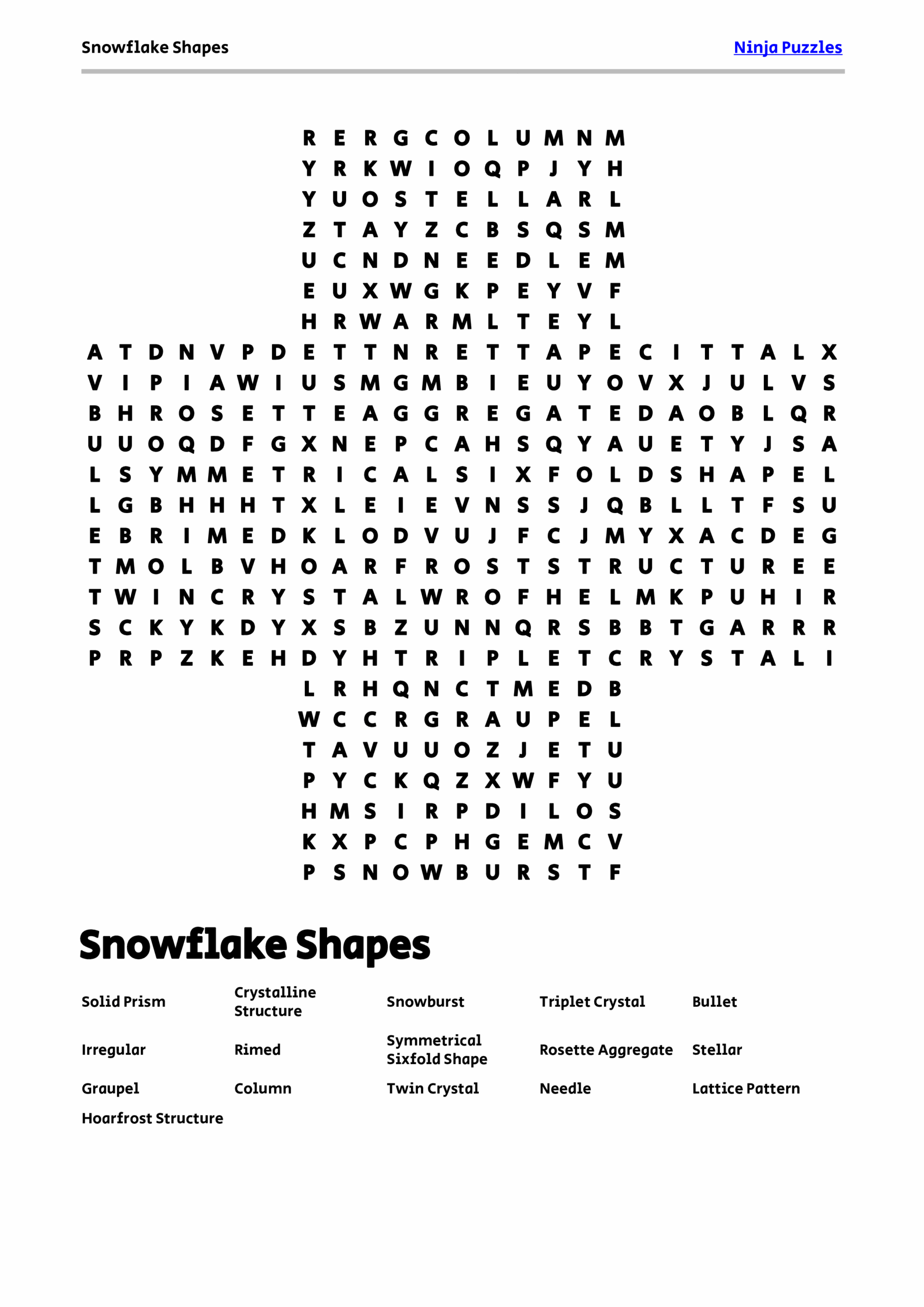 Free Printable Snowflake Shapes Themed Word Search Puzzle Free 