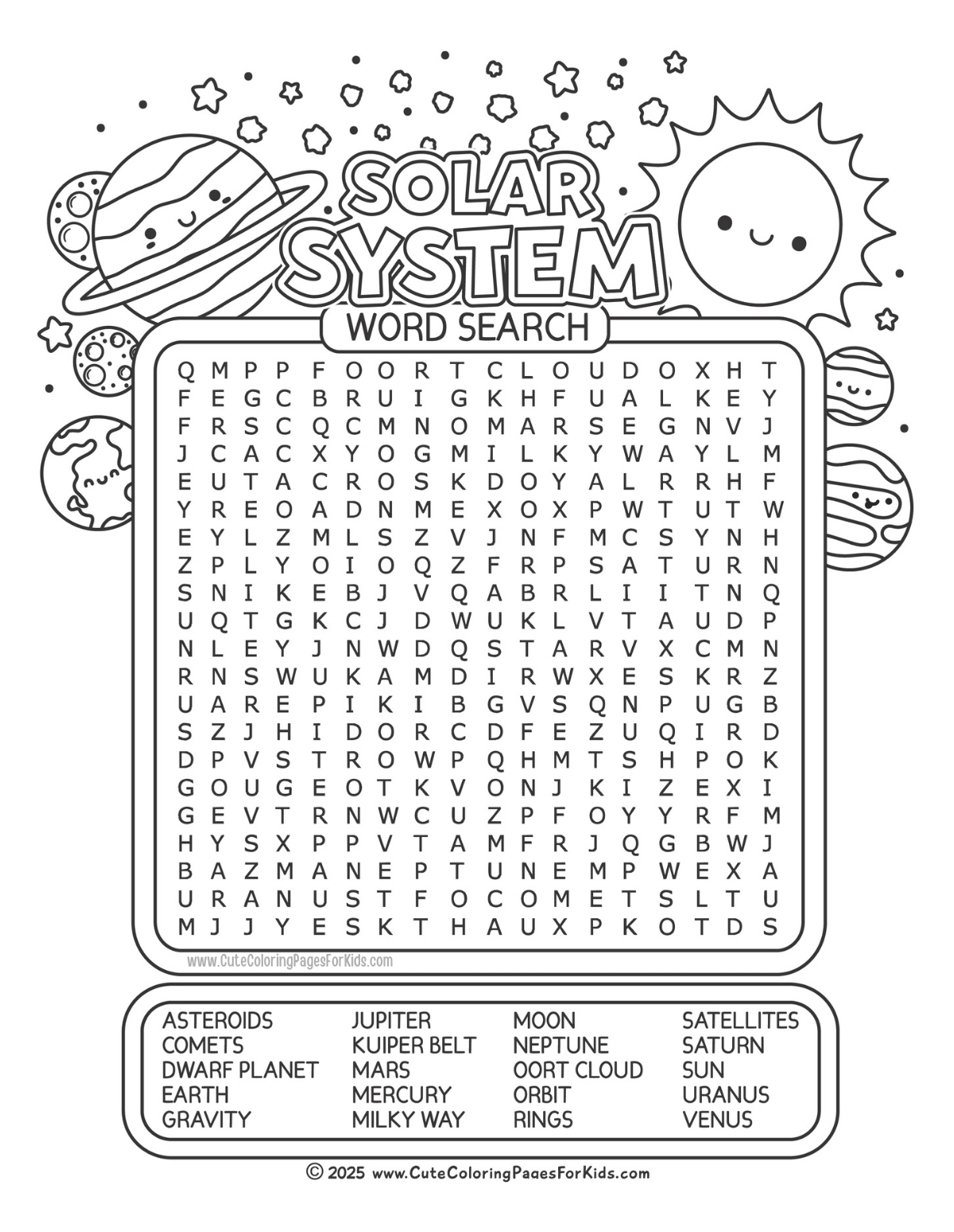 Free Printable Space Word Search For Kids Cute Coloring Pages 