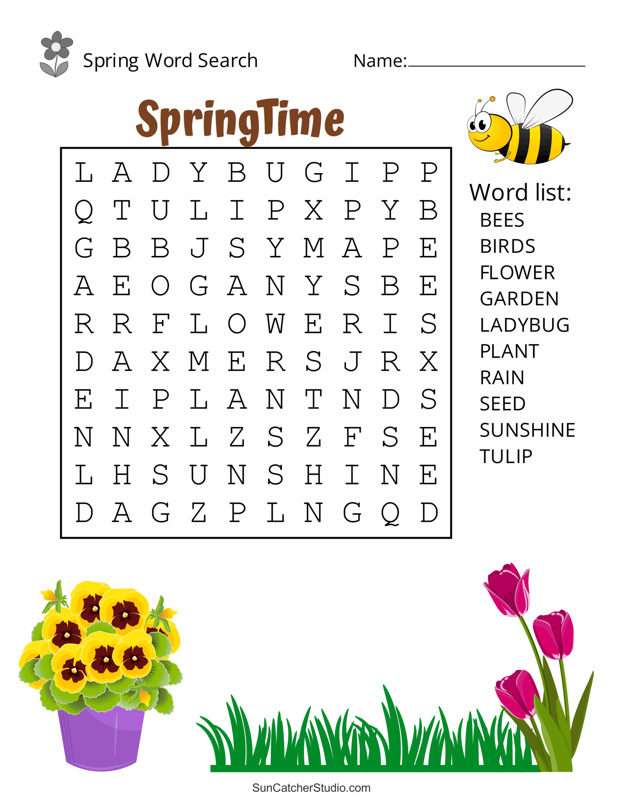 Word Search Flowers Printable
