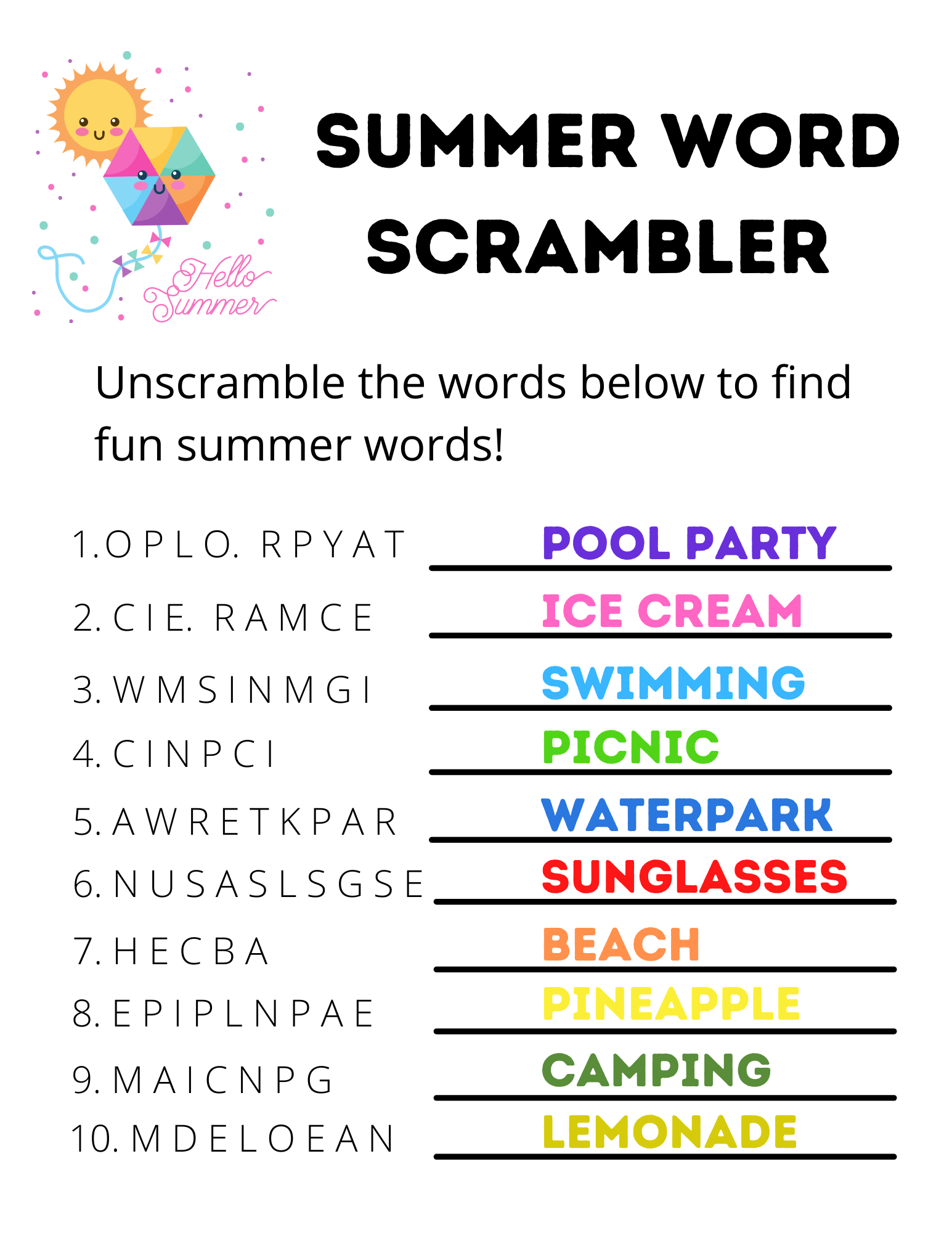 Free Printable Summer Word Scrambler For Kids 2 Summer Printable 