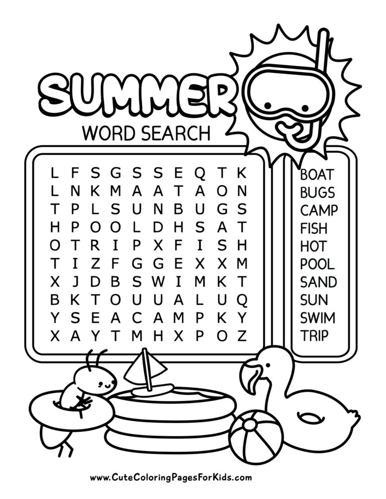 Free Printable Summer Word Search For Kids Cute Coloring Pages 