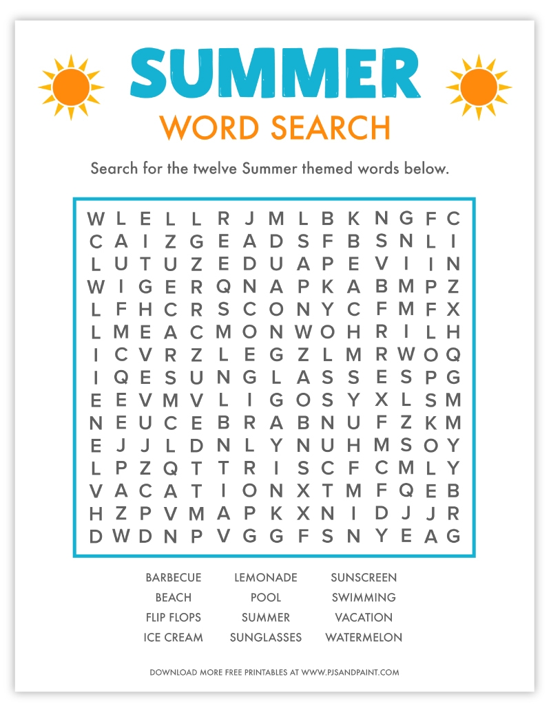 Summer Word Search Free Printable Pdf