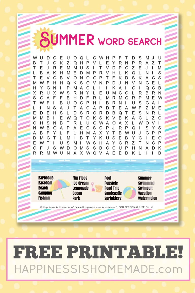 Free Printable Summer Word Search Puzzle Happiness Is Homemade