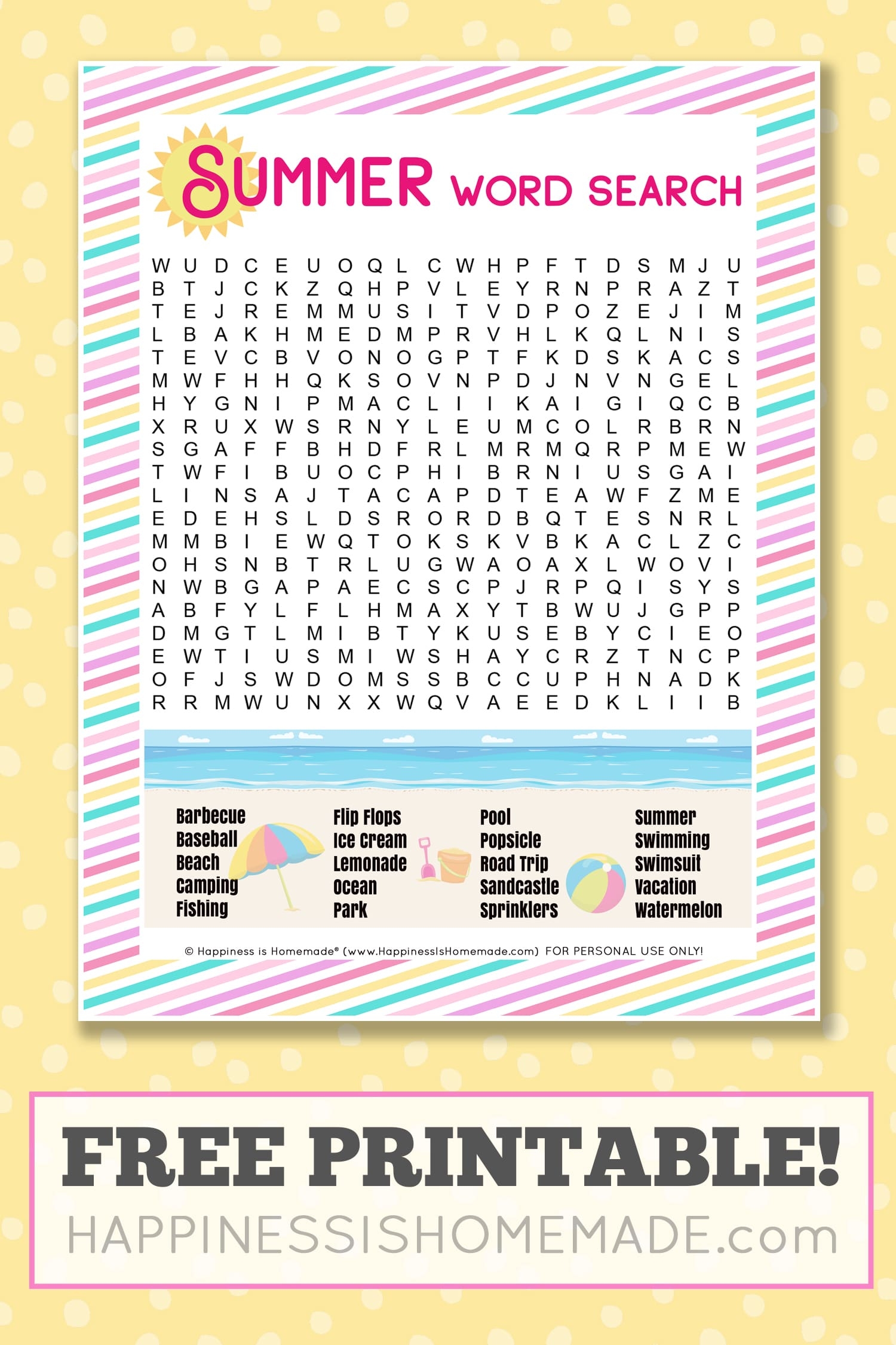 Free Printable Of Summer Word Search