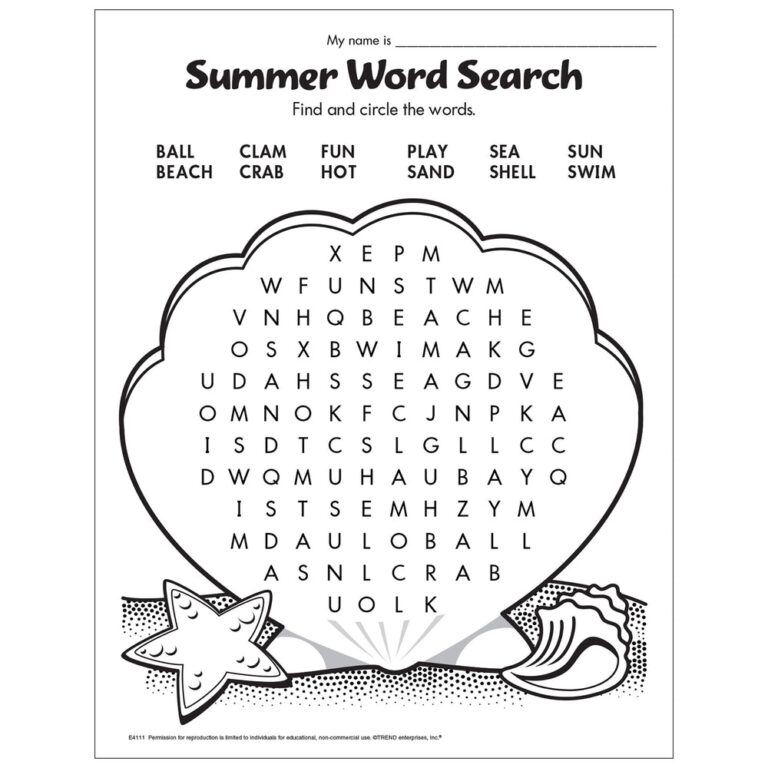 Free Printable Summer Word Search TREND Enterprises Inc Worksheets Library
