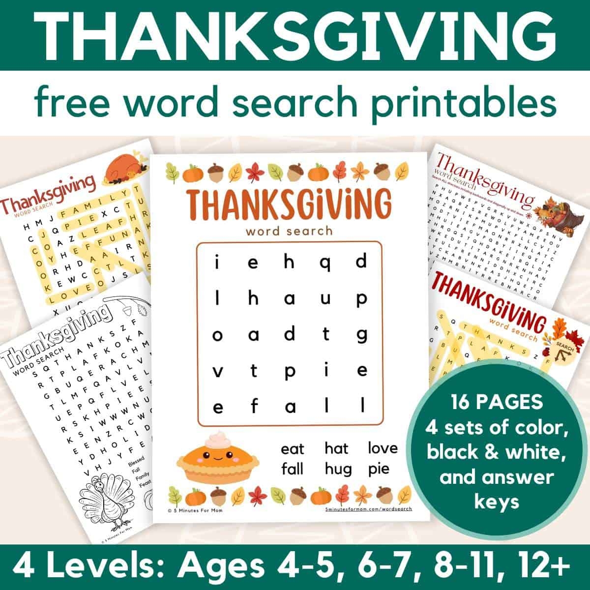Thanksgiving Word Search Printable For Kids