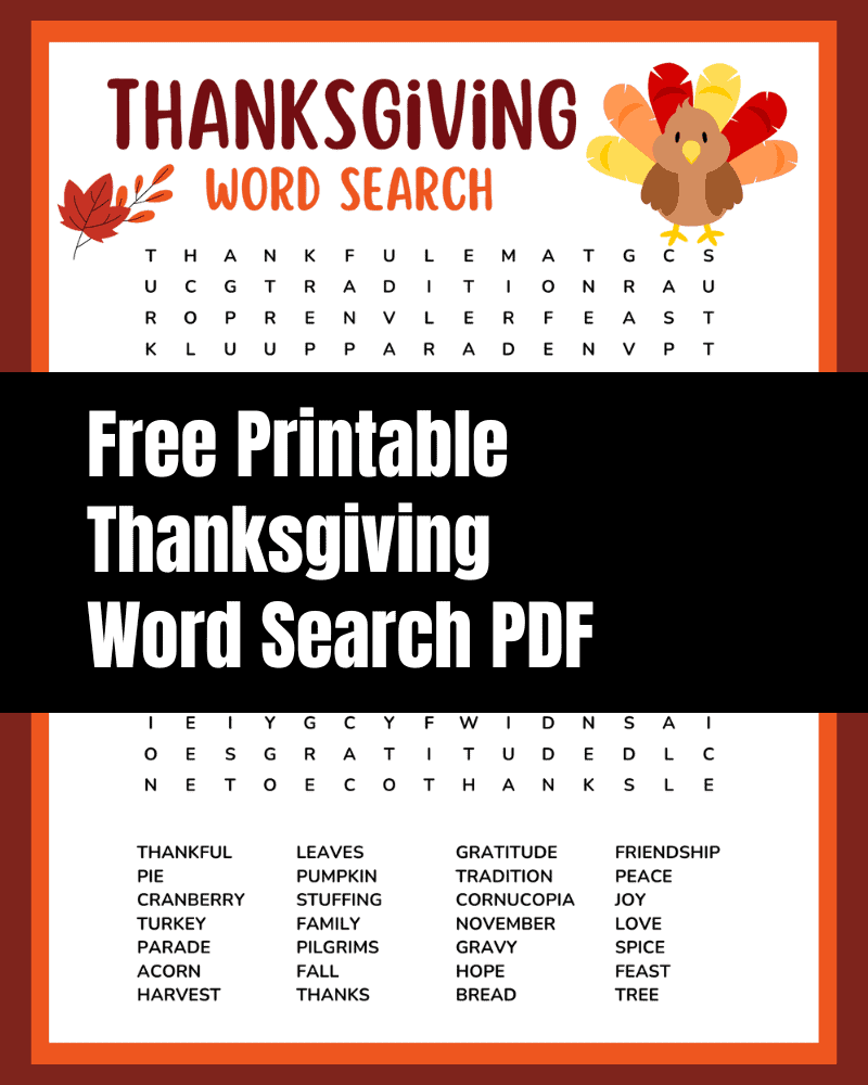 Thanksgiving Printable Word Search For Kids
