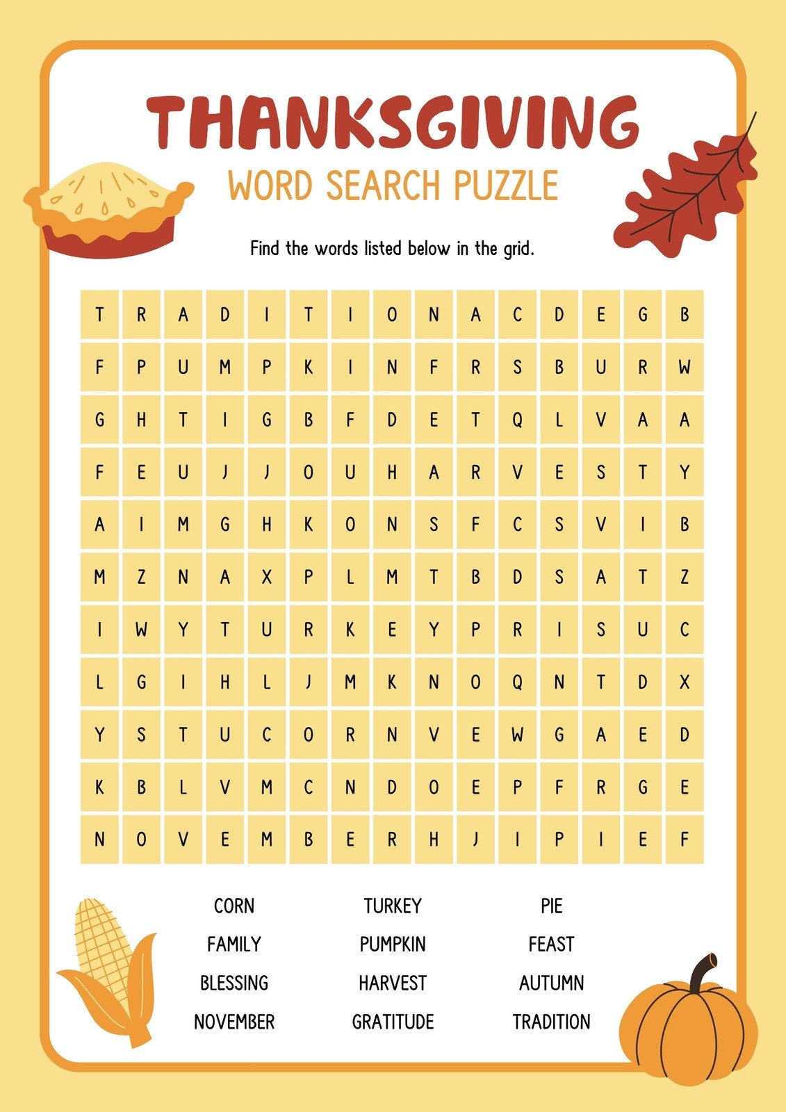 Printable Thanksgiving Word Search Puzzles