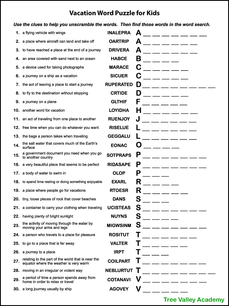 Printable Word Search With Clues