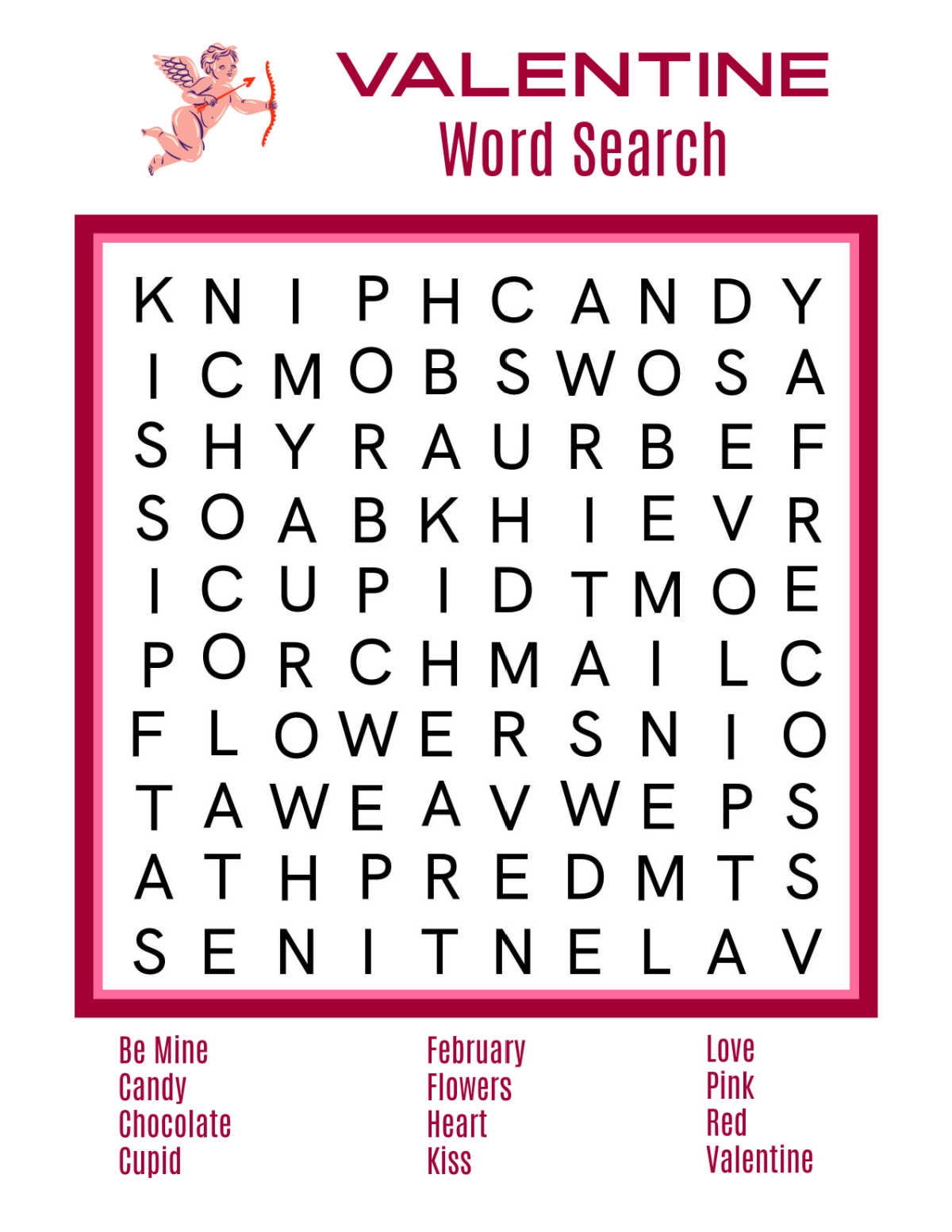 Valentines Word Search Printable Free