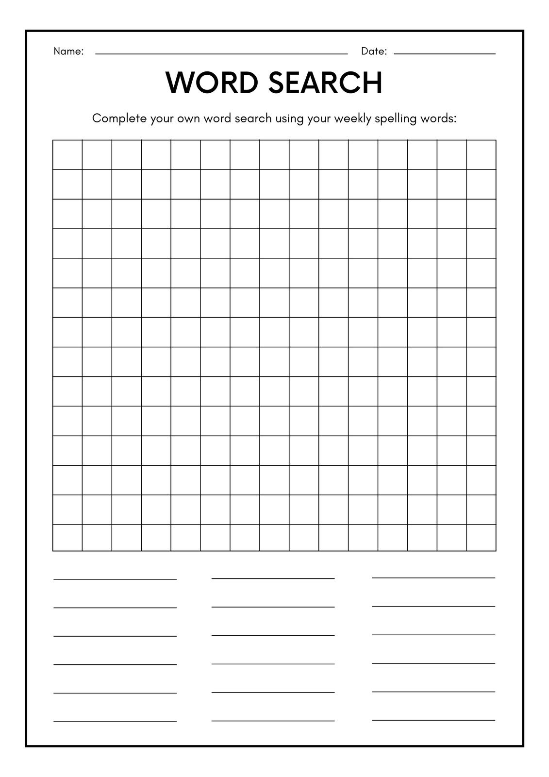 Spelling Word Search Printable