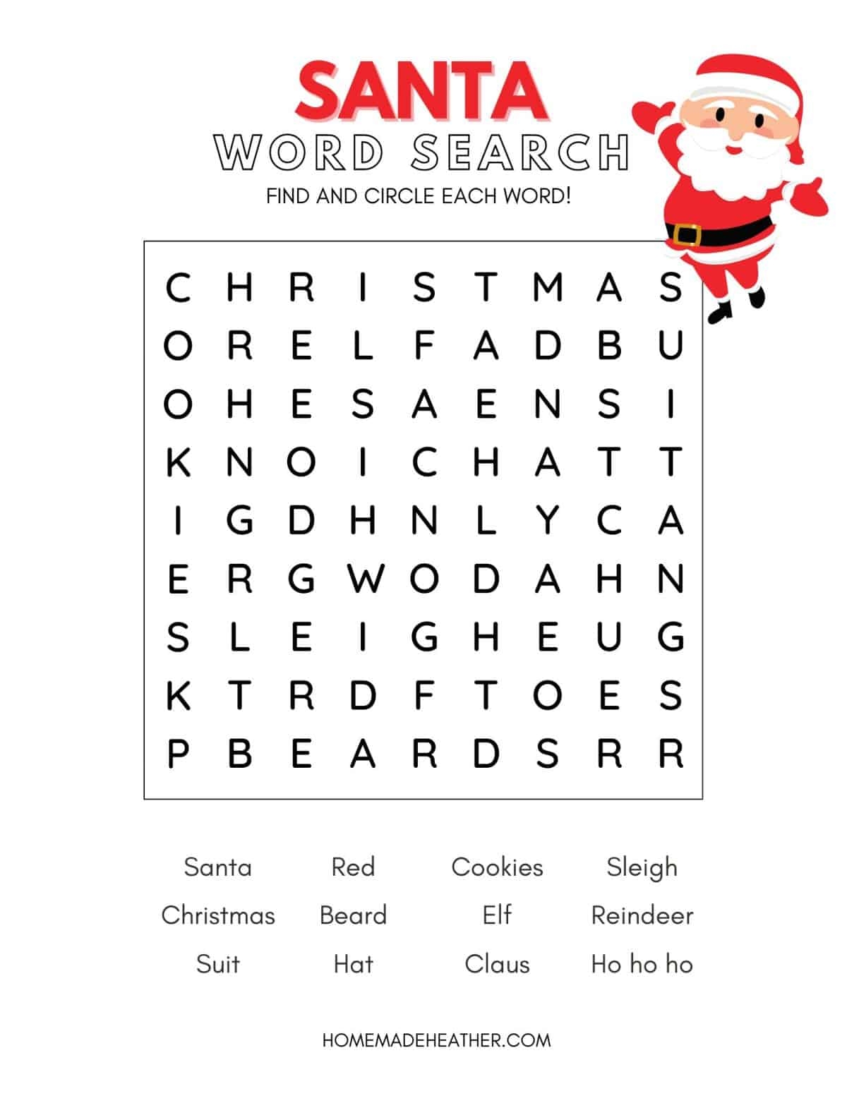 Free Santa Word Search Printable Homemade Heather