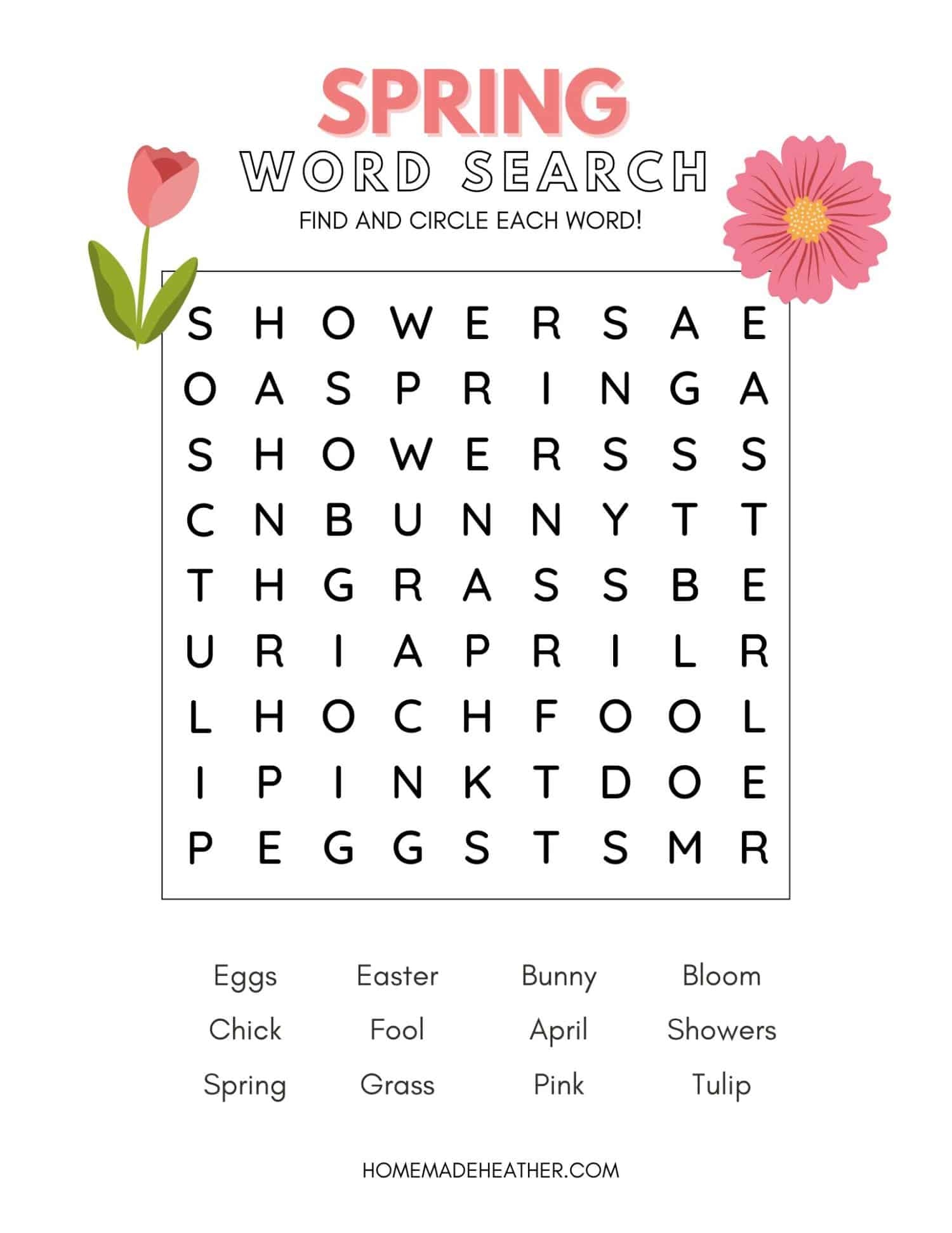 Word Search For Kids Printable Spring