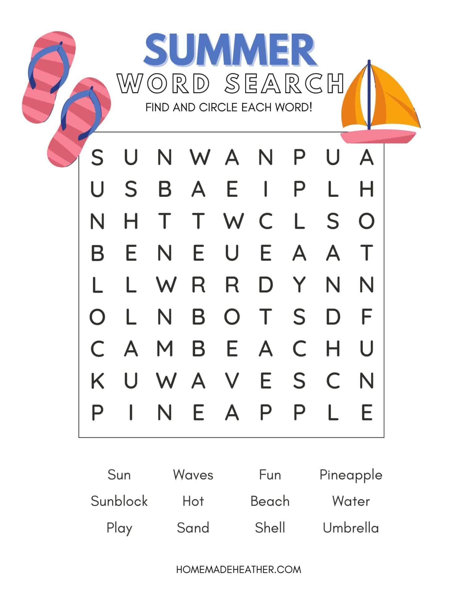 Free Summer Word Search Printable Homemade Heather