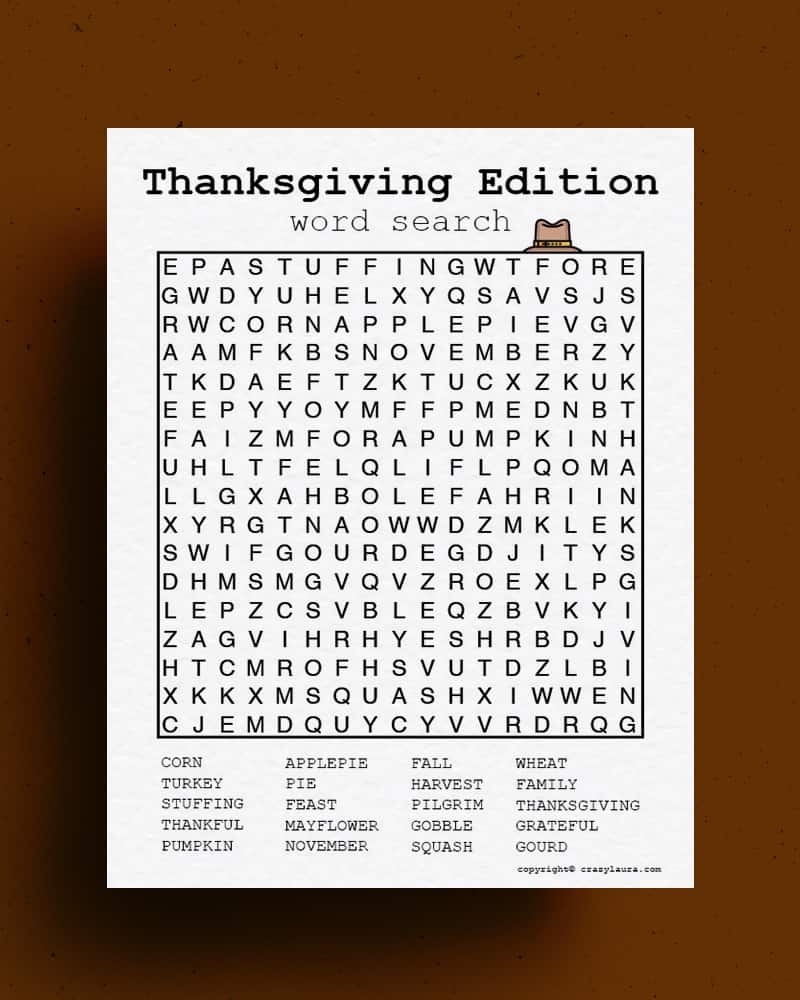 Free Thanksgiving Word Search Printable Game Sheets Crazy Laura