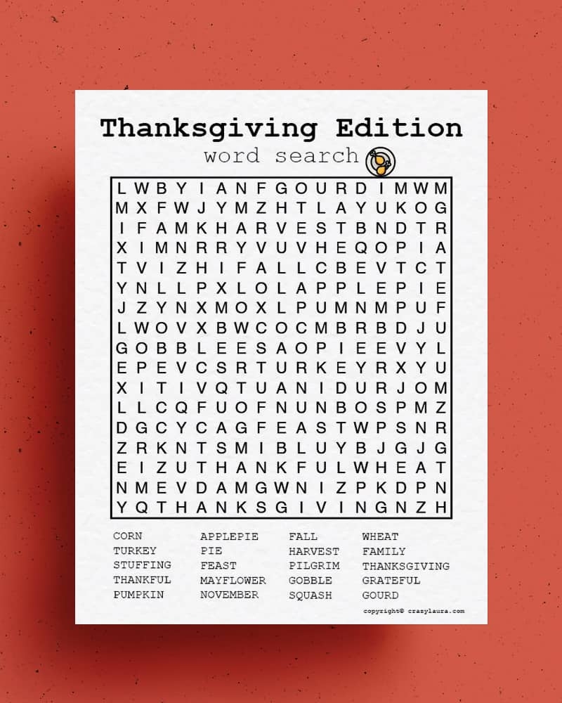 Free Thanksgiving Word Search Printable Game Sheets Crazy Laura