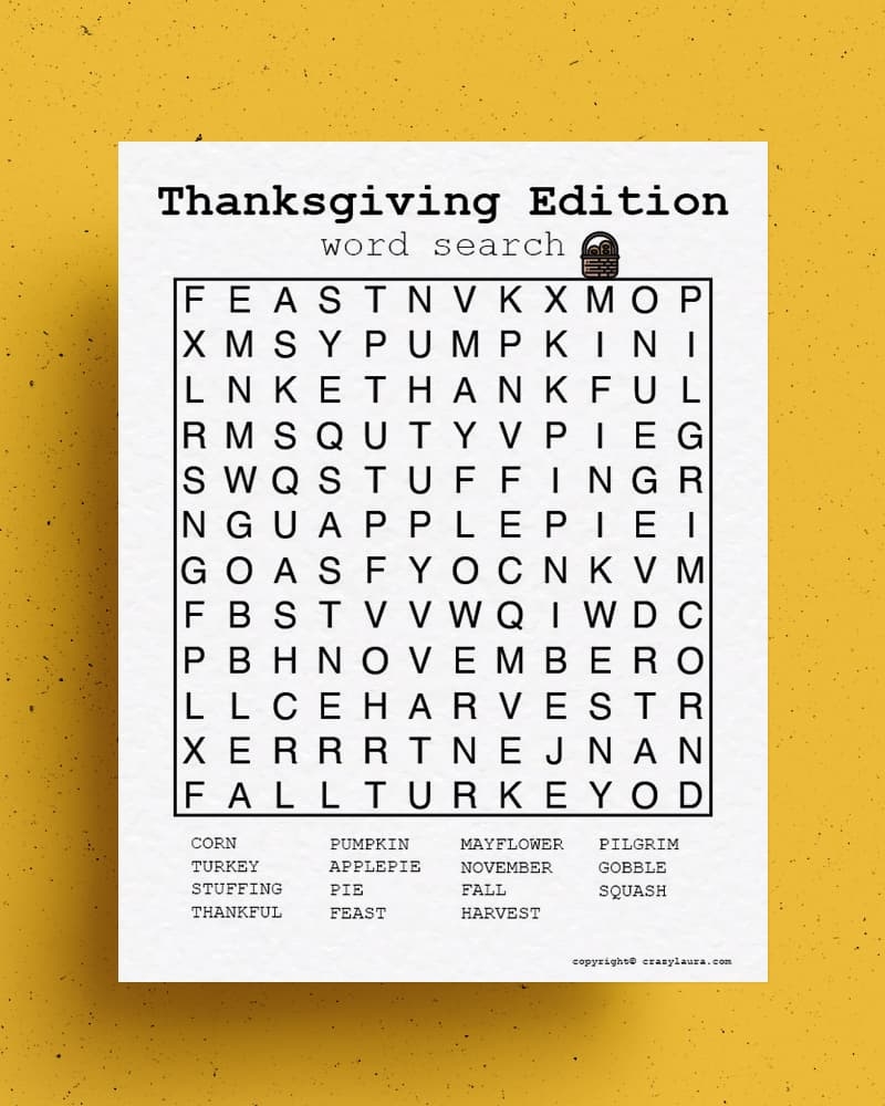 Free Thanksgiving Word Search Printable Game Sheets Crazy Laura