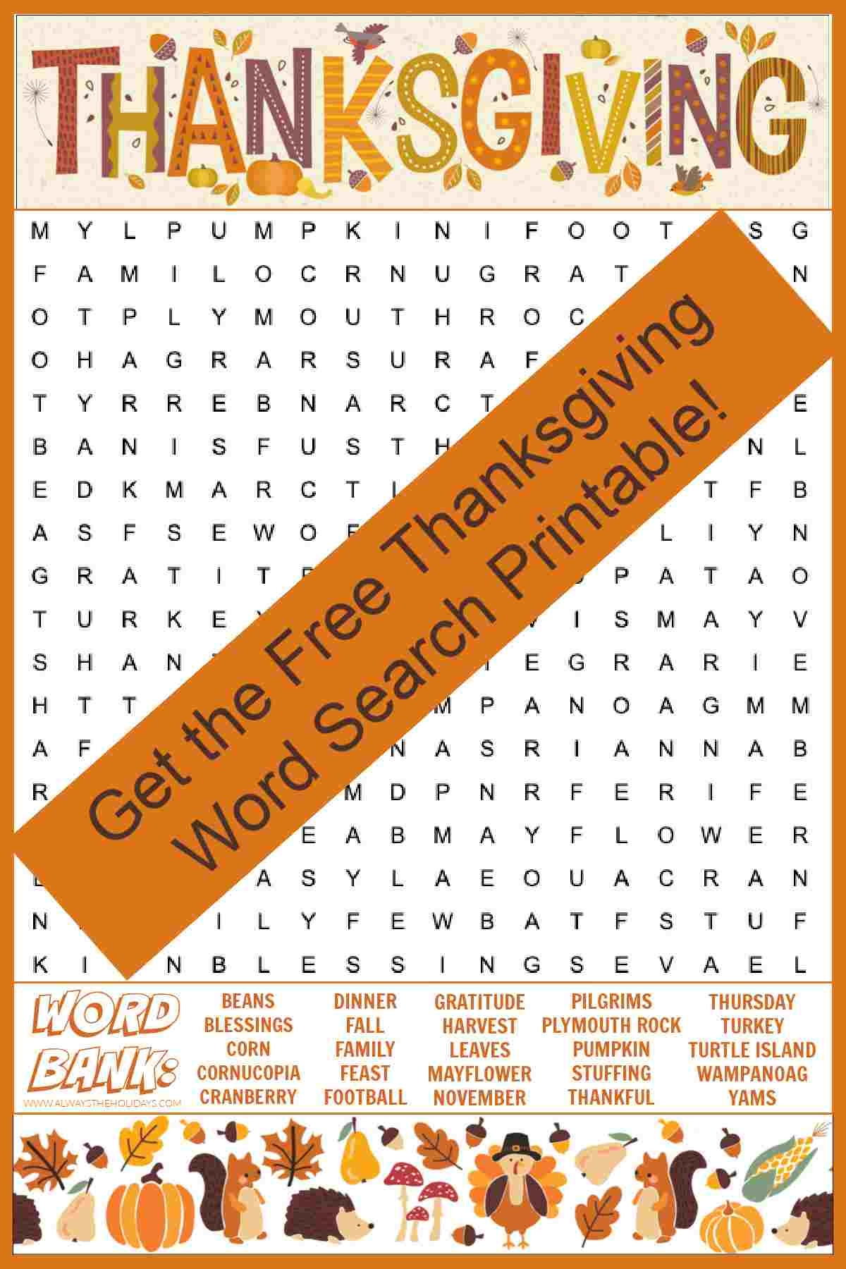 Free Thanksgiving Word Search Printable With Answers Included