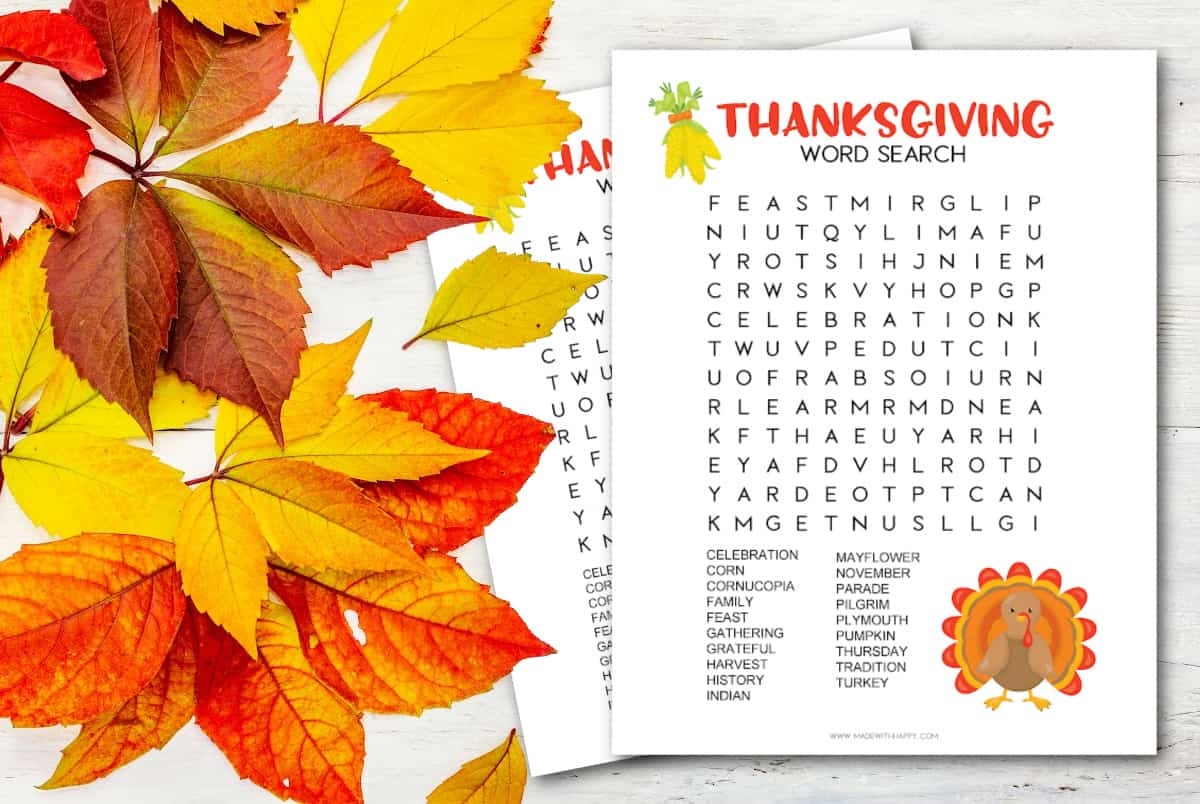 Free Thanksgiving Word Search Puzzle Printable Made With HAPPY