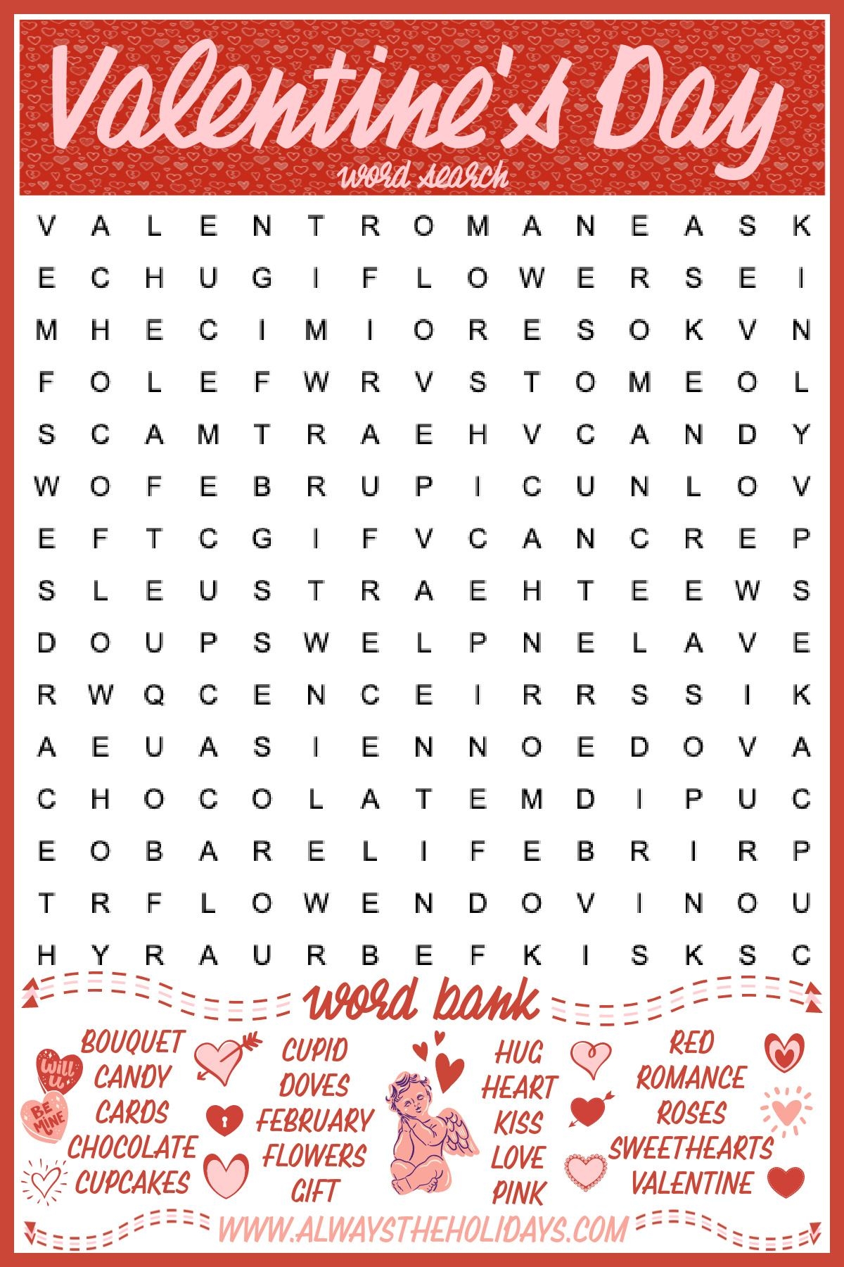 Free Valentine s Day Word Search Printable Answer Key Included