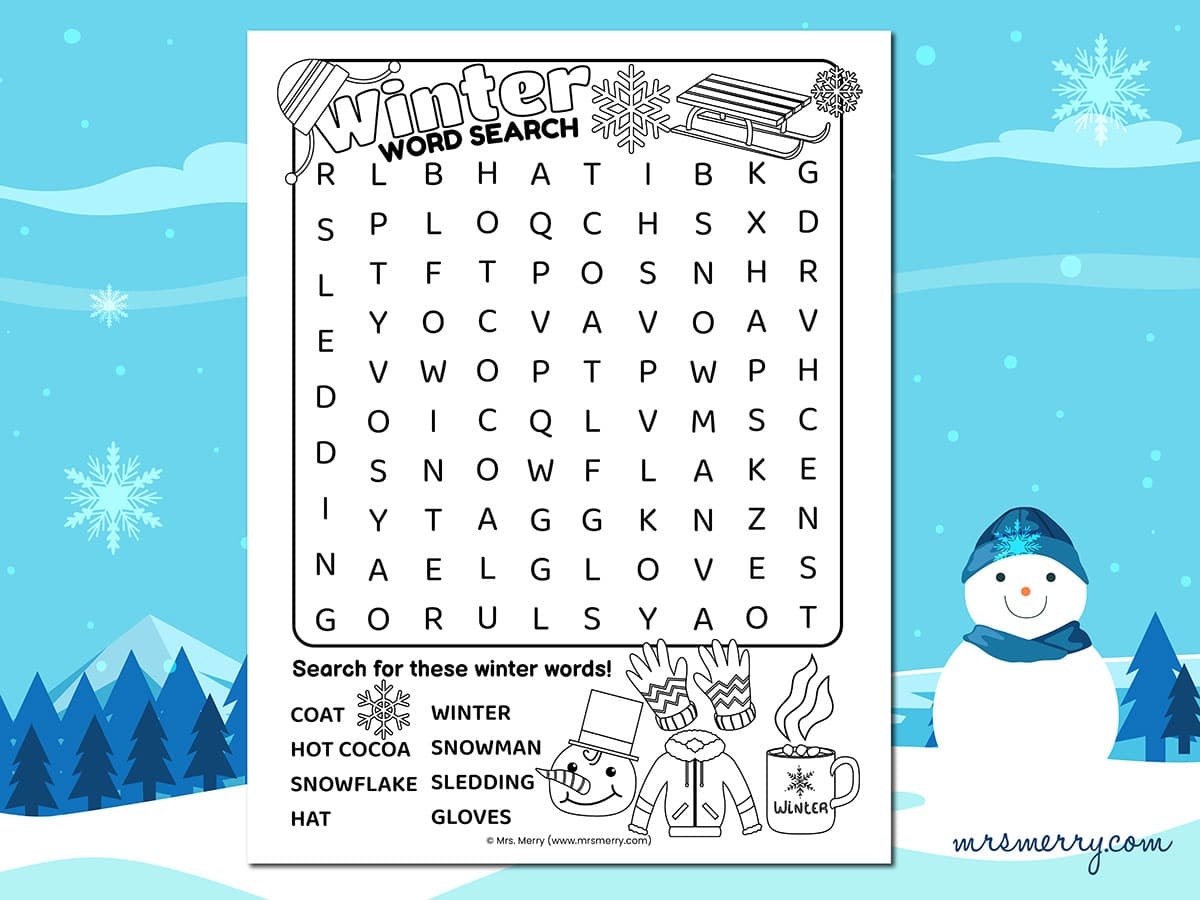 Printable Winter Word Search Pdf