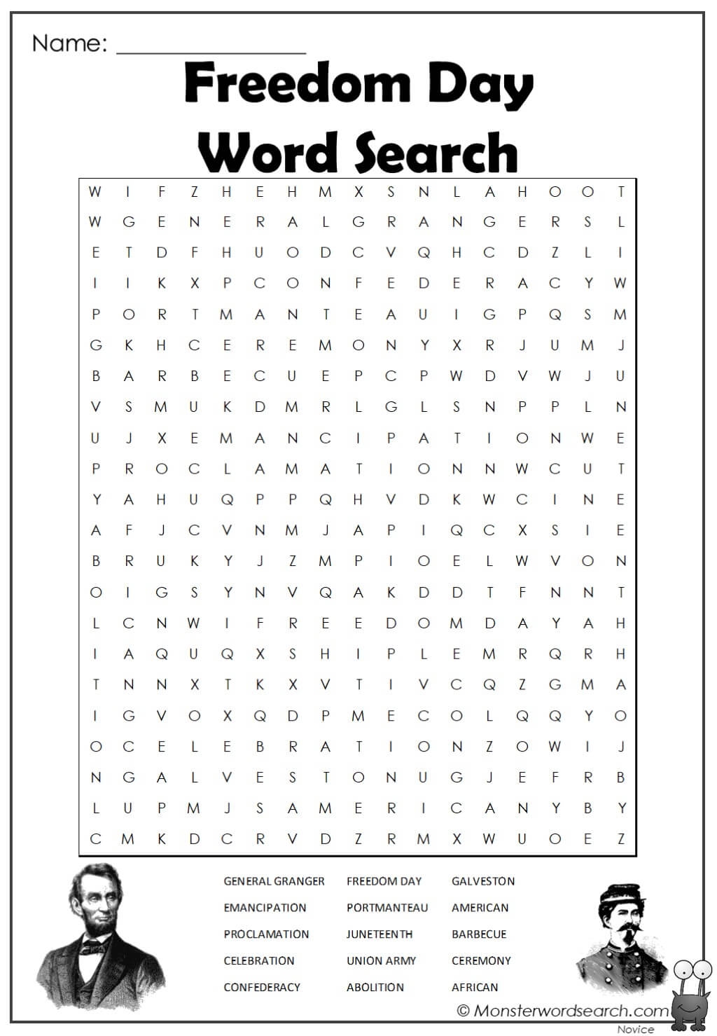 Freedom Day Word Search Monster Word Search