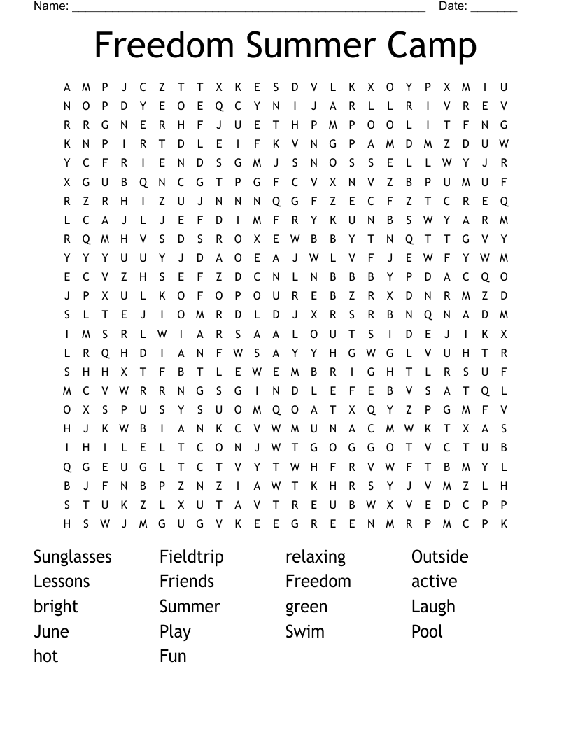 Freedom Summer Camp Word Search WordMint