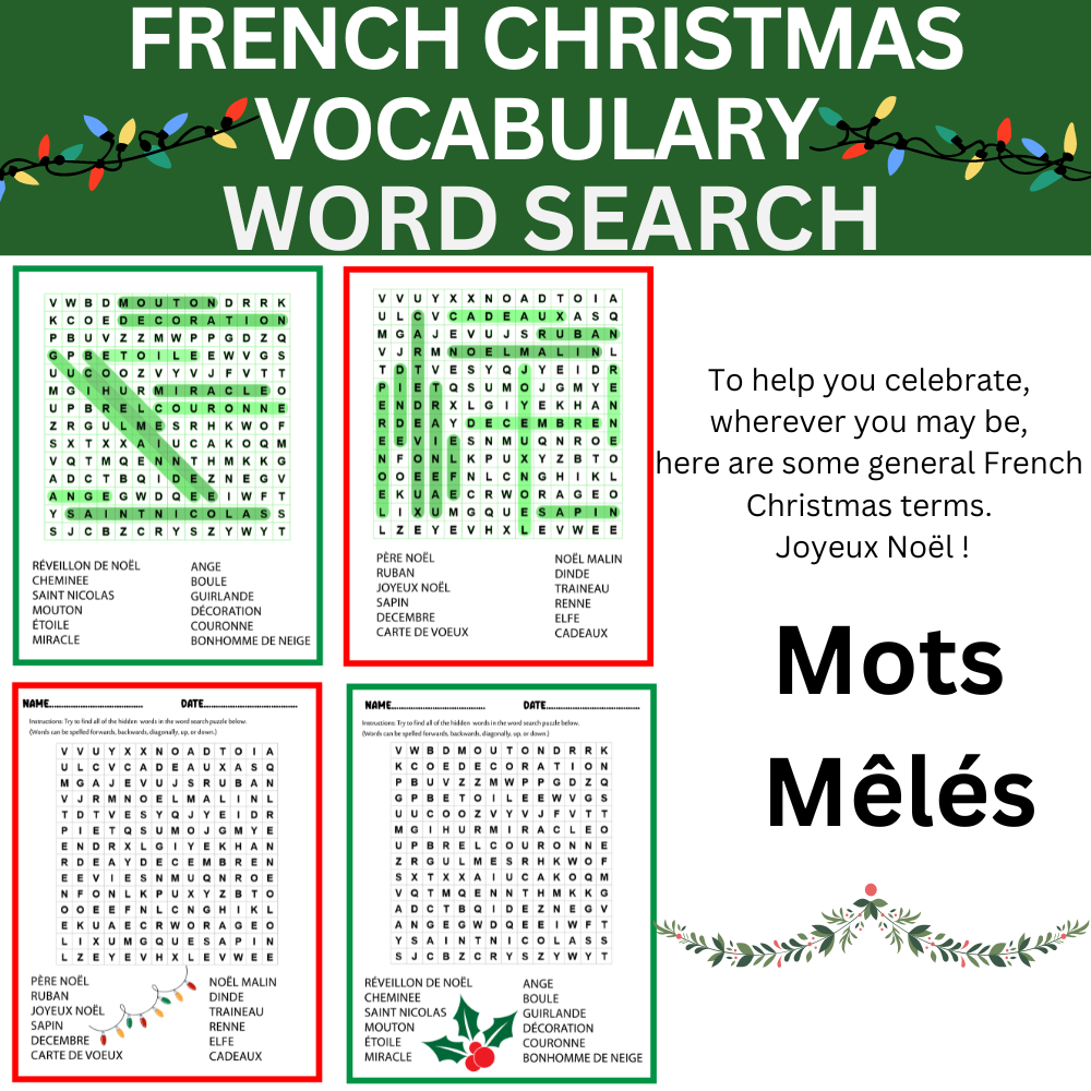 French Christmas Word Search Mots Cach s Fran ais Sur No l Made By Teachers