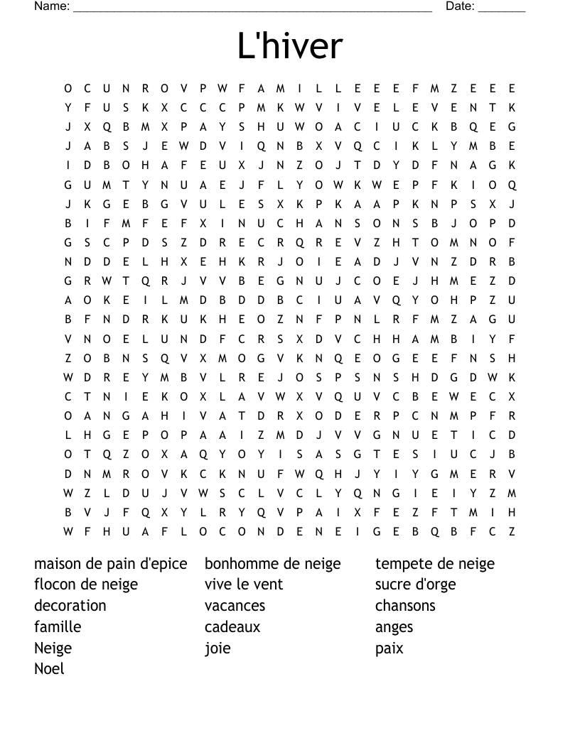 French Christmas Word Search WordMint