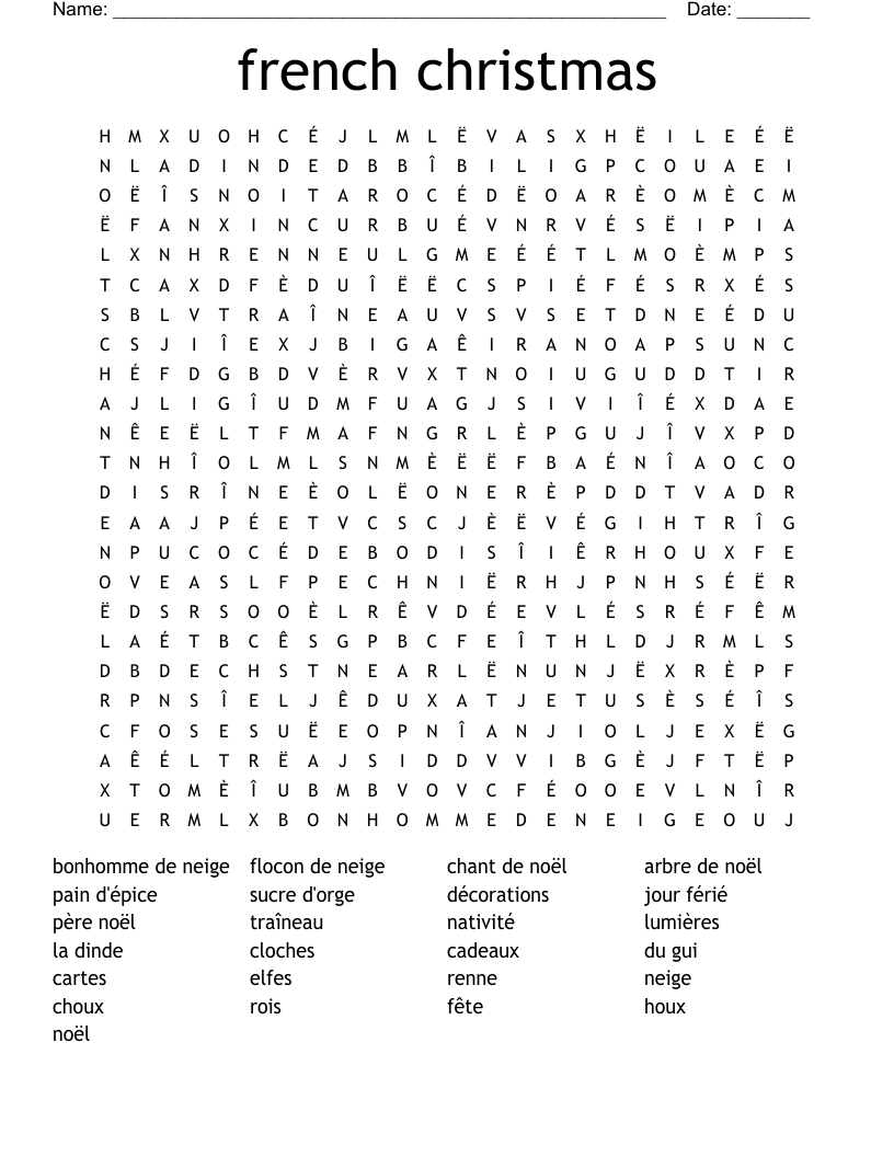 French Christmas Word Search WordMint French Christmas Word Search WordMint