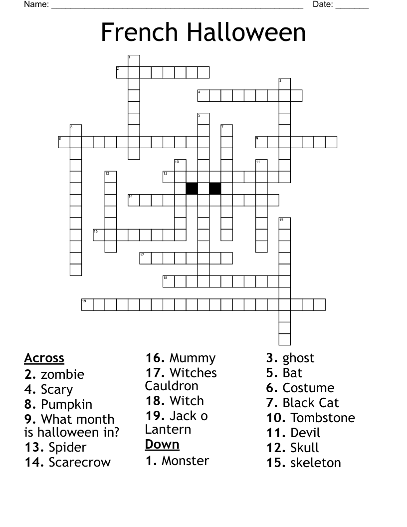 French Halloween Vocab Word Search WordMint