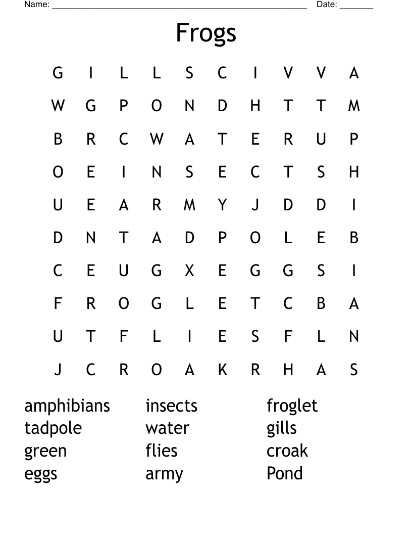 Frogs Word Search WordMint