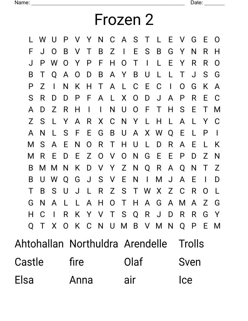 Frozen 2 Word Search WordMint