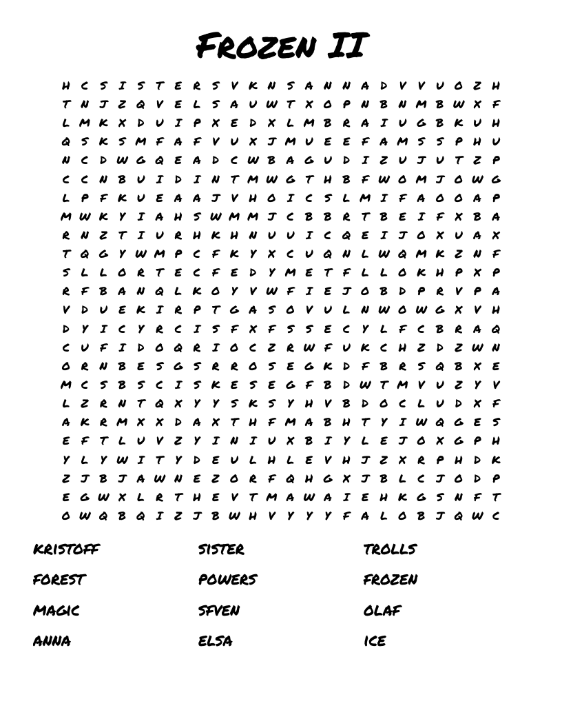 Frozen II Word Search WordMint Frozen II Word Search WordMint