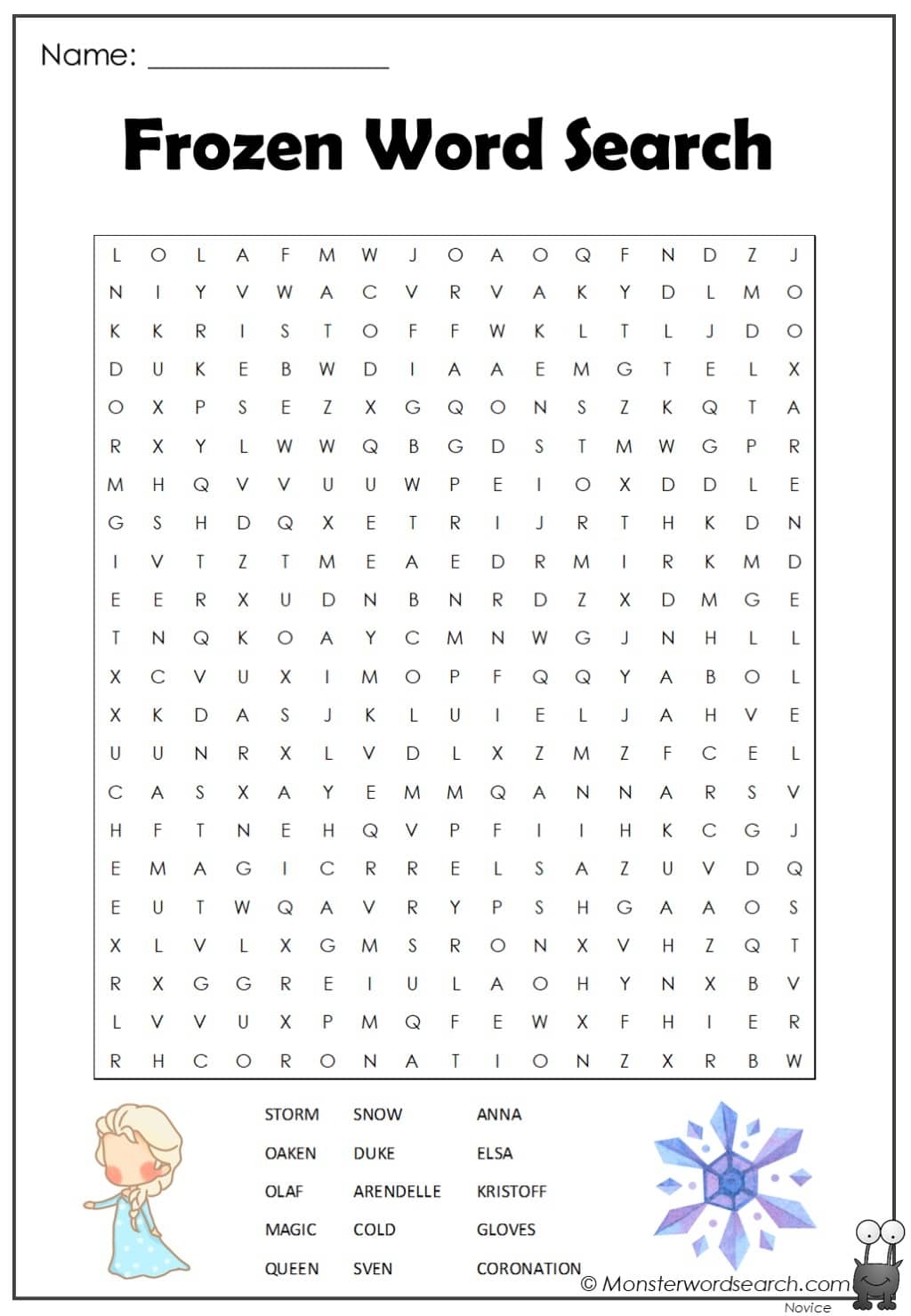 Frozen Word Search Monster Word Search Frozen Word Search Monster Word Search