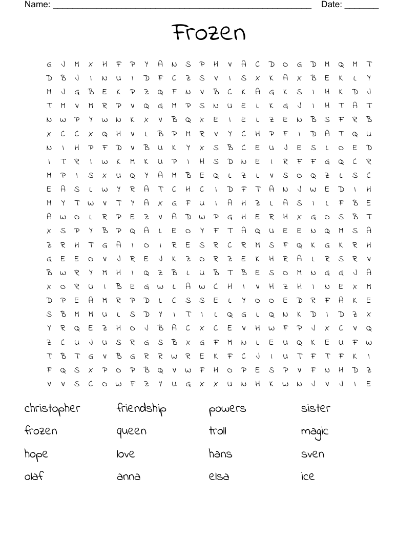 Frozen Word Search WordMint Frozen Word Search WordMint
