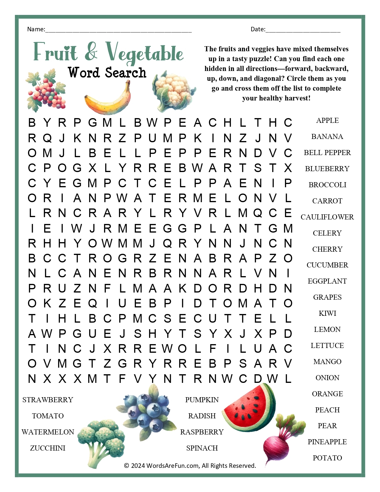 Fruit And Veg Word Search