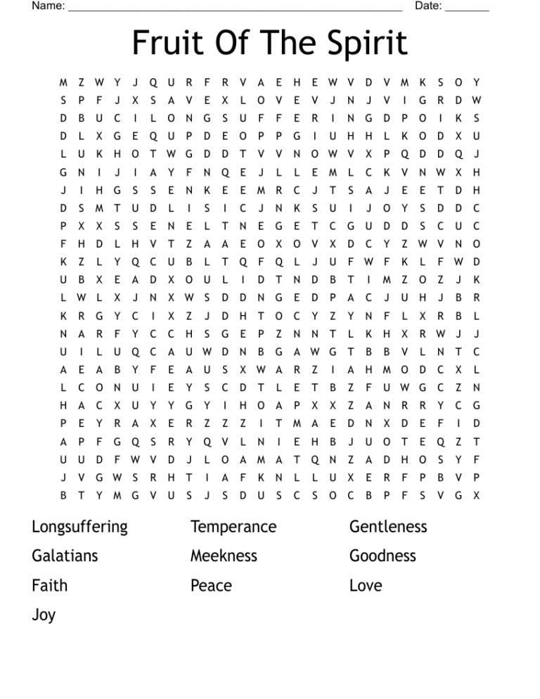 Fruit Of The Spirit Word Search WordMint