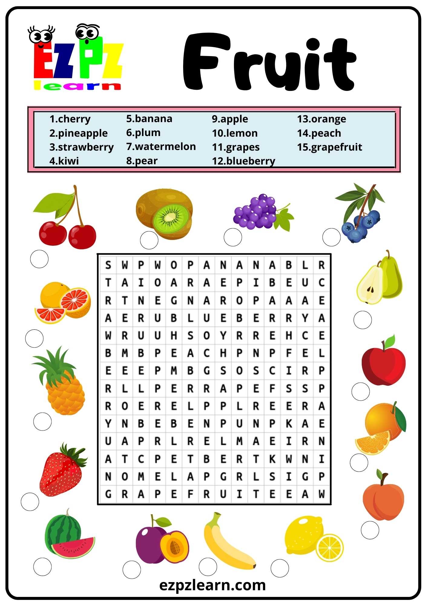 Fruit Word Search 2 Ezpzlearn Fruit Word Search 2 Ezpzlearn