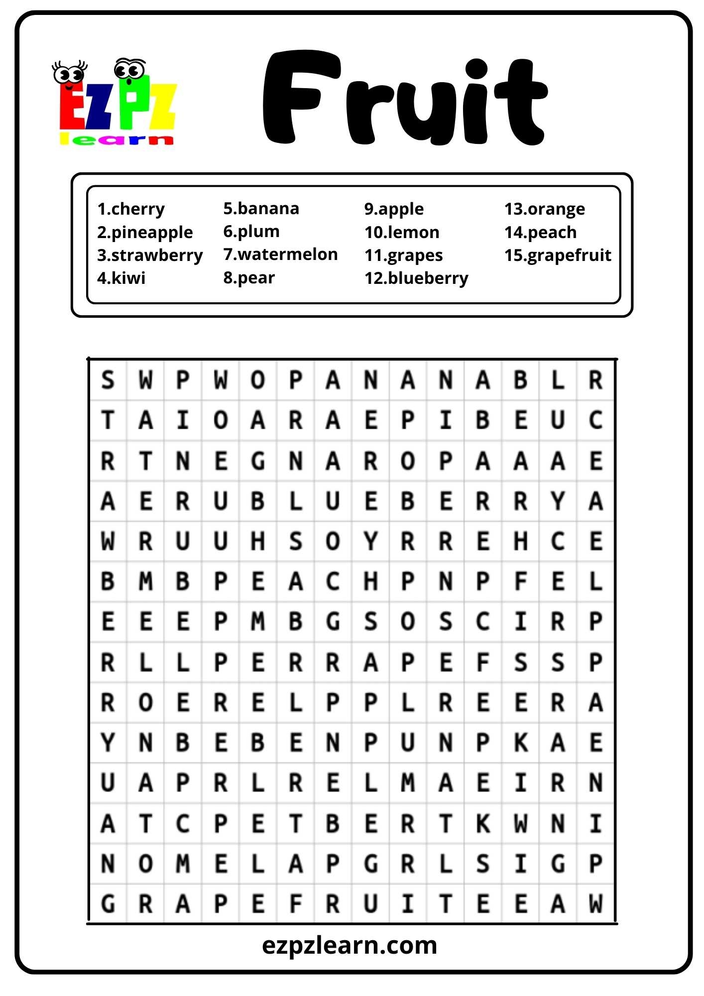 Fruit Word Search Ezpzlearn Fruit Word Search Ezpzlearn