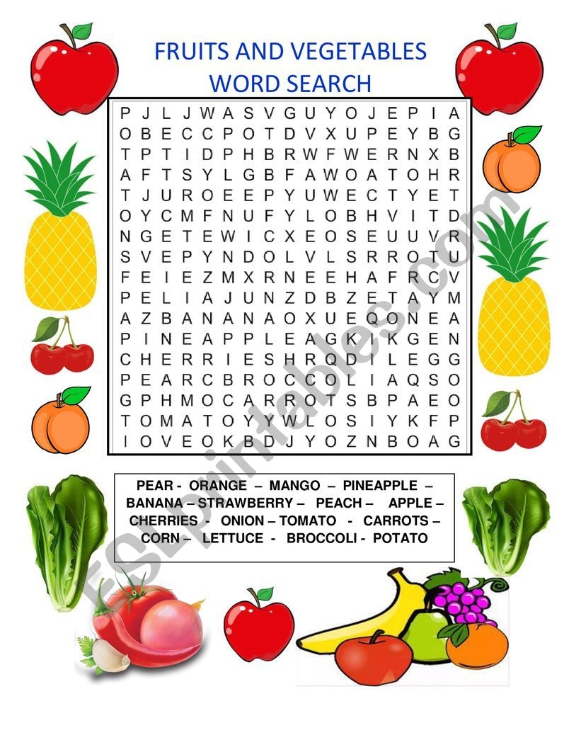 Fruits And Vegetables Word Search ESL Worksheet By Vivita24
