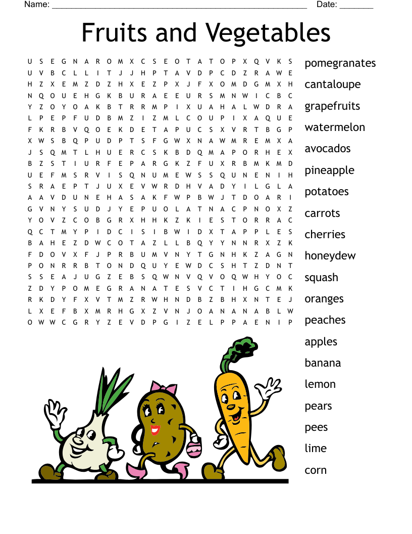 Fruits And Vegetables Word Search WordMint