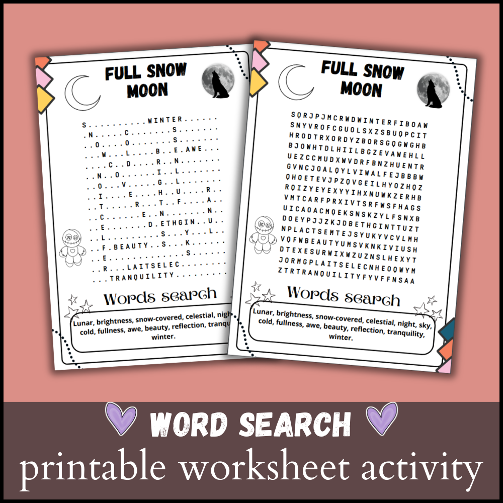 Full Snow Moon Word Search Puzzle Worksheet Activity Made By 