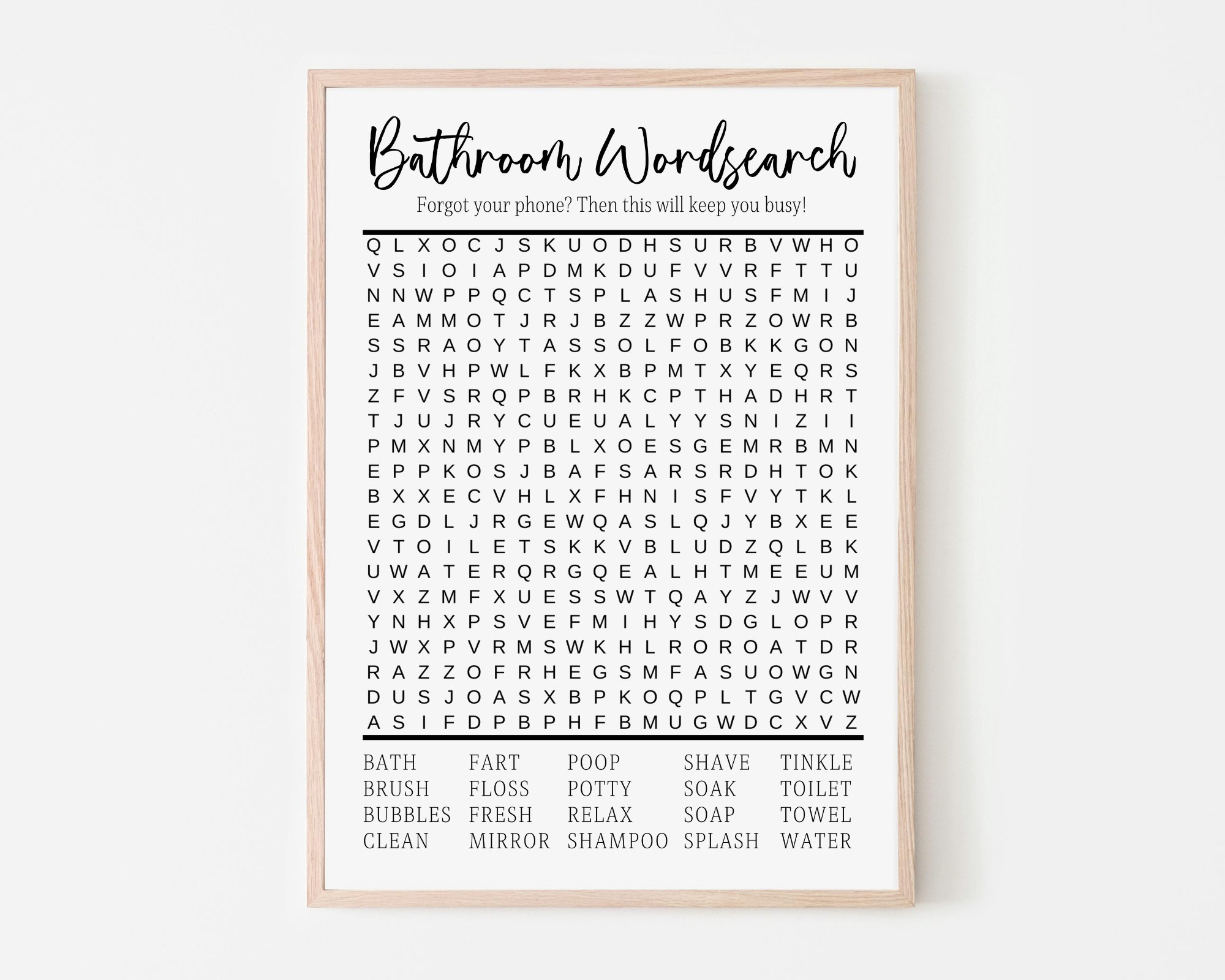 Funny Bathroom Print Bathroom Wordsearch Printable Wall Art Printable Bathroom Decor Bathroom Prints Digital Download